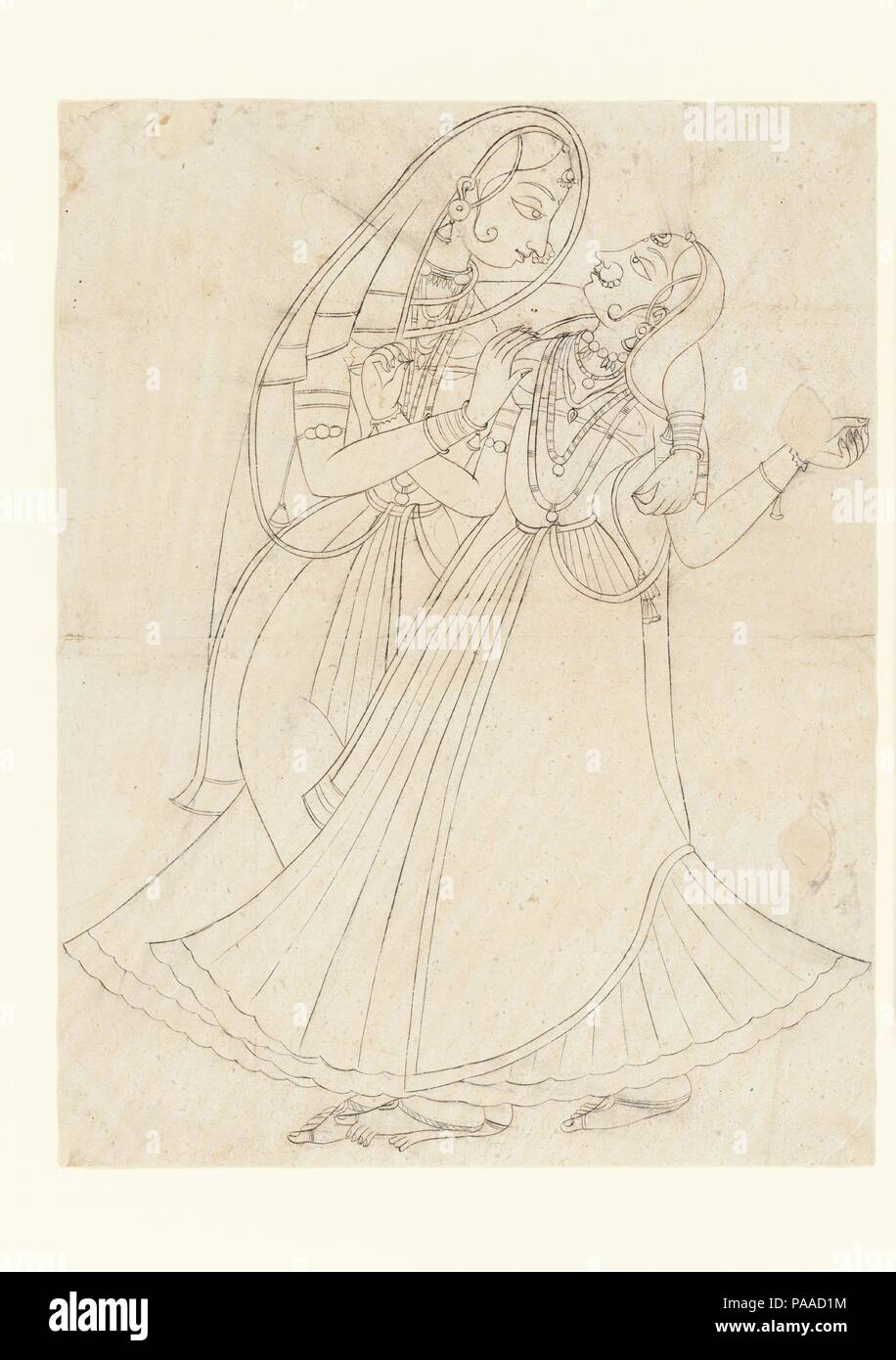 Krishna (gekleidet, wie eine Frau), Radha. Kultur: Indien (rajasthan, Mewar). Abmessungen: Bild (sehen): 14 x 18 cm. (35,6 x 46,4 cm) Gerahmt: 20 x 26 in. (50,8 x 66 cm). Datum: 19. Museum: Metropolitan Museum of Art, New York, USA. Stockfoto