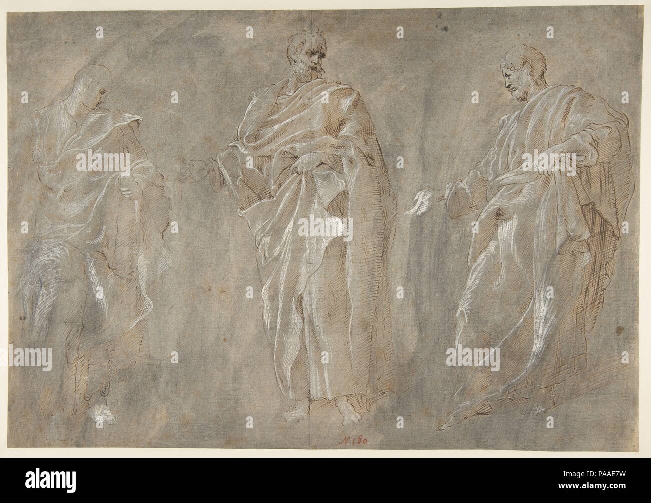 Drei stehende Figuren. Artist: Nach Francesco Primaticcio (Italienisch, Bologna 1504/5-1570 Paris). Abmessungen: 17 1/8 x 12 in. (43,5 x 30,5 cm). Datum: 16. Museum: Metropolitan Museum of Art, New York, USA. Stockfoto
