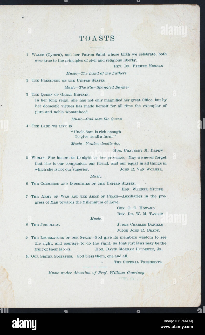 137 jährlichen Abendessen (by) ST DAVID'S GESELLSCHAFT DES STAATES NEW YORK (at) METROPOLITAN HOTEL (NY) (HOTEL ;) (NYPL Hades -269937-4000001472) Stockfoto 137 jährlichen Abendessen (by) ST DAVID'S GESELLSCHAFT DES STAATES NEW YORK (at) METROPOLITAN HOTEL (NY) (HOTEL ;) (NYPL Hades -269937-4000001472) Stockfoto
