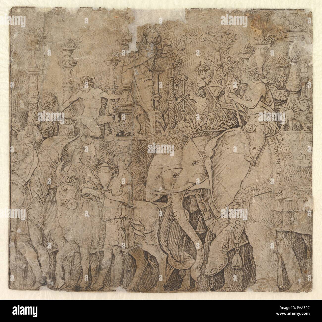 Triumph des Julius Caesar. Artist: Nach Andrea Mantegna (Italienisch, Isola di Carturo 1430/31-1506 Mantua). Abmessungen: Insgesamt: 9 9/16 x 10 1/4 in. (24,3 x 26,1 cm). Datum: 1431-1506. Museum: Metropolitan Museum of Art, New York, USA. Stockfoto