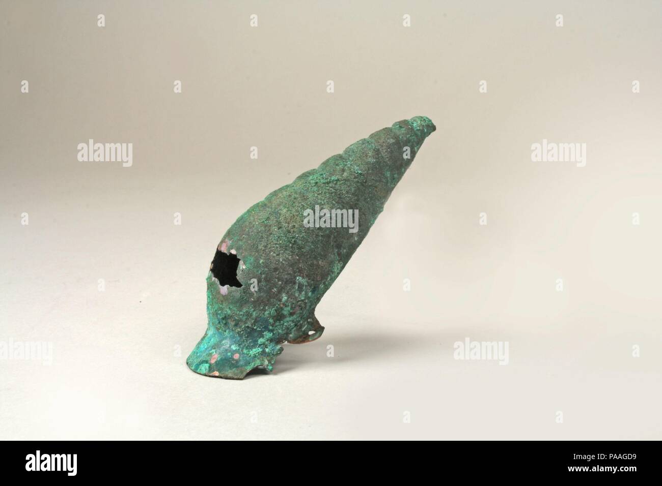 Shell Ornamente. Kultur: Moche (Loma Negra). Abmessungen: H. 1 7/16 x 4 1/8 in.-W. (3,7 x 10,5 cm). Datum: 390-450. Museum: Metropolitan Museum of Art, New York, USA. Stockfoto