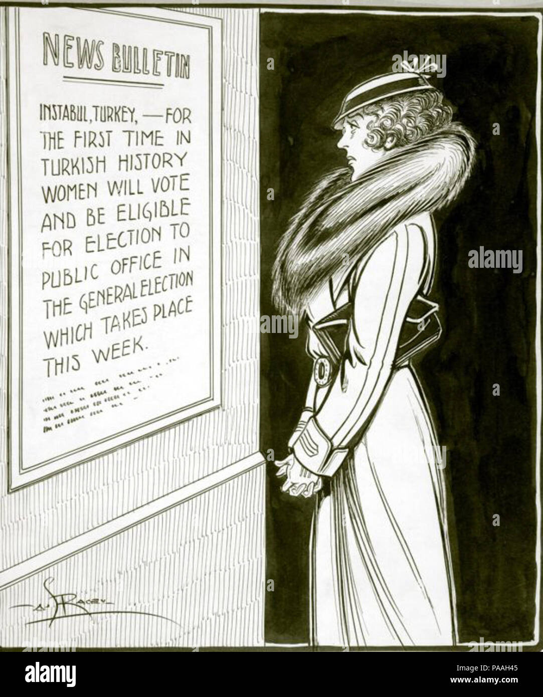 202 Politische Karikatur kommentierte die Frauen das Stimmrecht in Quebec Stockfoto