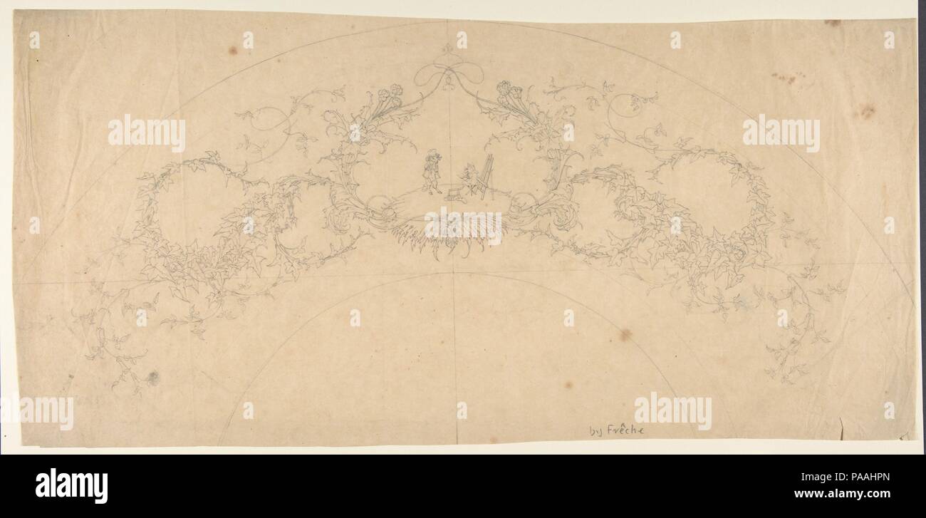 Design mit einer Kartusche. Künstler: Anonym, Französisch, 19. Abmessungen: Unregelmäßige Blatt: 9 1/8 x 18 9/16 in. (23,1 x 47,2 cm). Datum: 19. Museum: Metropolitan Museum of Art, New York, USA. Stockfoto