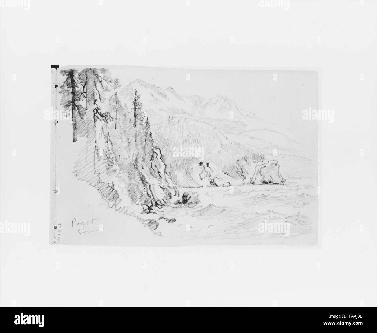 Puget Sound (aus dem Skizzenbuch X). Artist: Ochtervelt (Amerikanische, Philadelphia, Pennsylvania 1833-1905 Newport, Rhode Island). Abmessungen: 5 x 7 1/2 in. (12,7 x 19,1 cm). Datum: 1885. Dieses Skizzenbuch enthält 51 Zeichnungen in Graphit und Tinte, in erster Linie der Pazifischen Nordwesten Landschaft und marinen Themen. Die neben der Sammlung des Museums und eine andere Skizzenbuch (1992.2.1) von Neu-england und Pennsylvania Landschaft und marine Themen von Richards abgeschlossen ist praktisch eine Darstellung der grafischen Leistung des Künstlers. Die Bücher sind für beide h Stockfoto