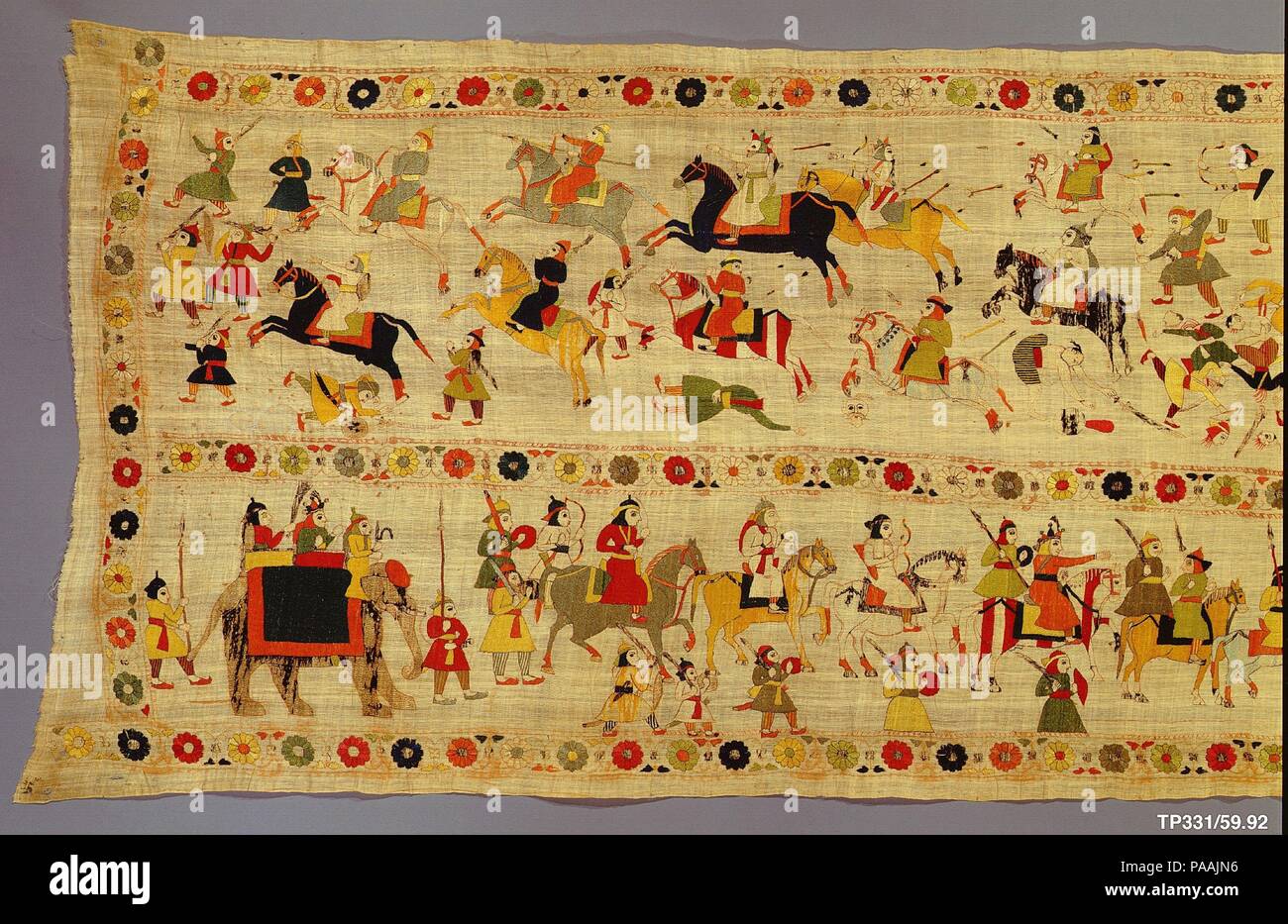 Abdeckung (Rumal). Kultur: Indien (Himachal Pradesh, Chamba). Abmessungen: 29 x 315 in. (73.7 x 800.1 cm). Datum: 19. Museum: Metropolitan Museum of Art, New York, USA. Stockfoto