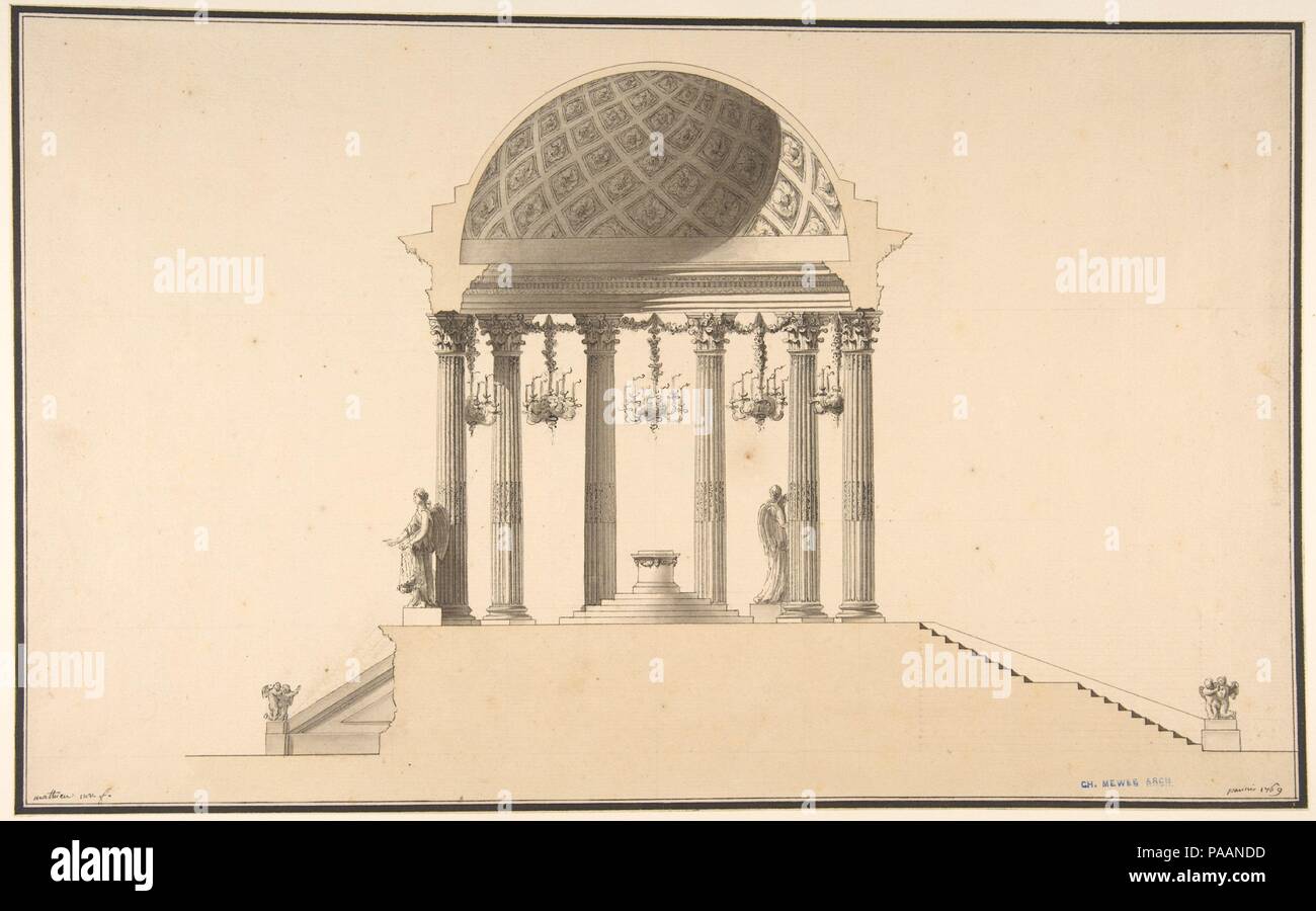 Design für einen Abschnitt einer gewölbten Korinthischen Tempel. Künstler: Pierre Mathieu (Französisch, Dijon Paris 1657-1719). Abmessungen: 10 7/8 x 17 3/8 in. (27,6 x 44,1 cm). Datum: 1769. Museum: Metropolitan Museum of Art, New York, USA. Stockfoto