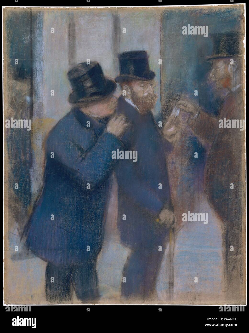 Porträts an der Börse. Künstler: Edgar Degas (Französisch, Paris 1834-1917 Paris). Abmessungen: 28 3/8 x 22 7/8 in. (72,1 x 58,1 cm). Datum: Ca. 1878-79. Diese Studie für ein Ölgemälde von Degas von 1878-79 (Musée d'Orsay, Paris) Zeigt die Finanzier und Sammler Ernest (1845-1925) unter dem Portikus der Pariser Börse. Zu der Zeit, war in seinem Anfang der 30er Jahre und am Anfang seine Erwerbungen aus dem alten Meister und achtzehnten Jahrhunderts Bilder zu Werke von Degas, Manet zu erweitern und ihre Kollegen. Museum: Metropolitan Museum of Art, New York, USA. Stockfoto