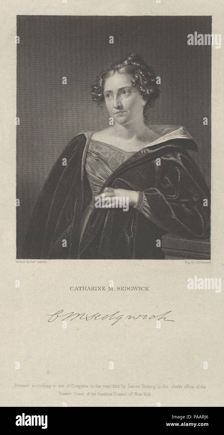Katharina Maria Sedgwick. Artist: Asher Brown Durand (Amerikanische, Jefferson, New Jersey 1796-1886 Maplewood, New Jersey); nach Charles Cromwell Ingham (Amerikanische (Irland) geboren, Dublin 1786-1863 New York). Abmessungen: Platte: 9 3/8 x 6 3/8 in. (23,8 x 16,2 cm). Herausgeber: James Hering (American, 1794-1867). Sitter: Katharina Maria Sedgwick (American, Pittsfield, Massachusetts, 1789-1867). Datum: 1832. Museum: Metropolitan Museum of Art, New York, USA. Stockfoto