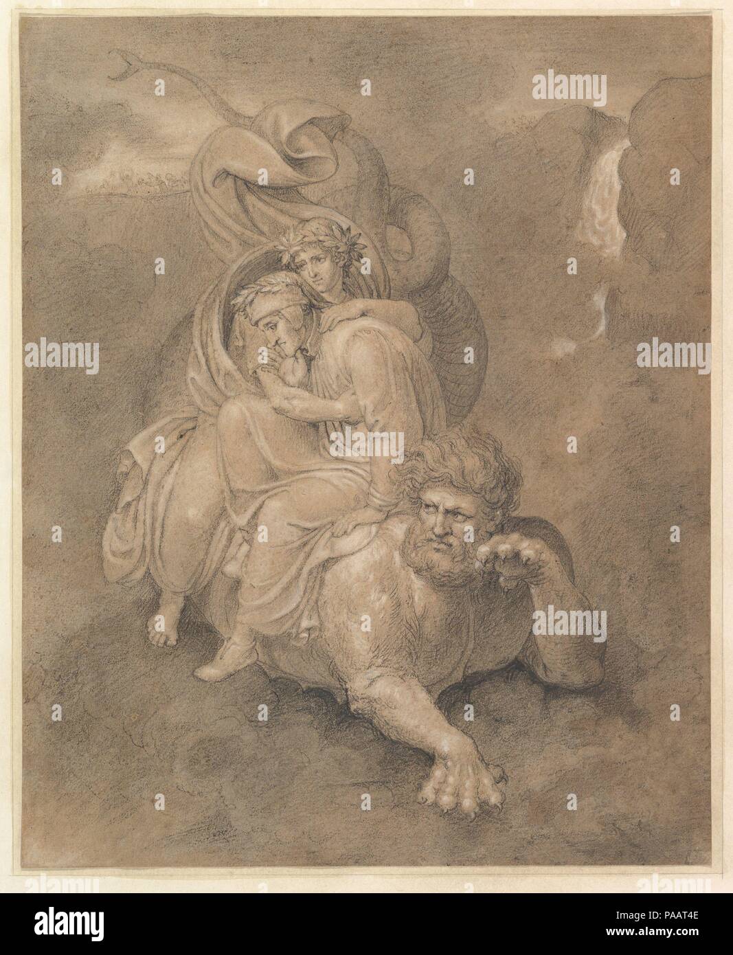 Dante und Vergil auf der Rückseite des Geryon. Artist: Bertel Thorvaldsen (Dänisch, Kopenhagen Kopenhagen 1770-1844). Maße: Blatt: 13 1/4 x 10 3/4 in. (33,5 x 27,3 cm). Datum: Anfang des 19. Jahrhunderts. Museum: Metropolitan Museum of Art, New York, USA. Stockfoto