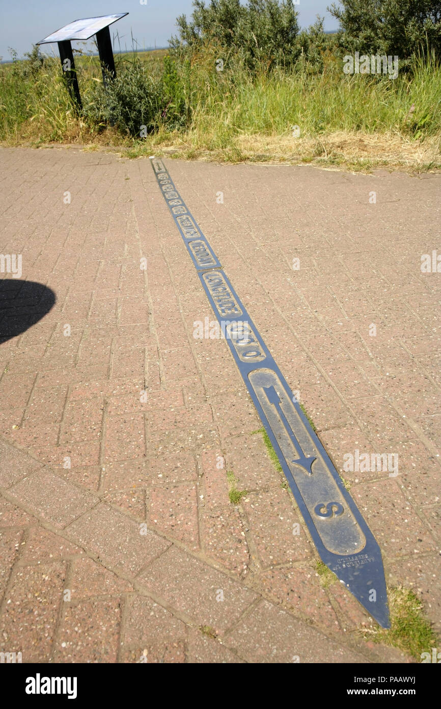 Zeile der Meridian von Greenwich null Längengrad, Cleethorpes, Lincolnshire, Großbritannien. Stockfoto