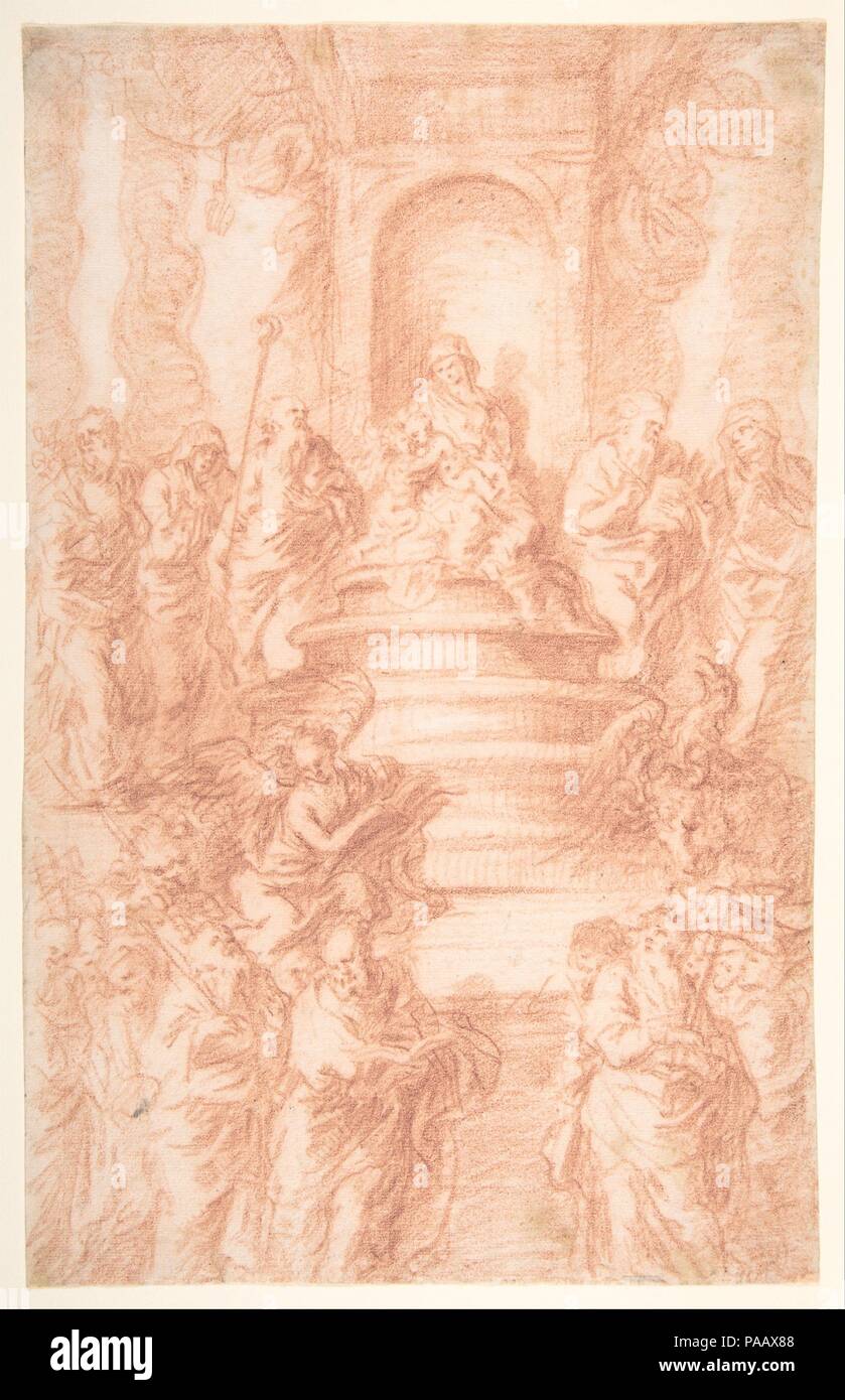 Die Heilige Sippe (Madonna und Kind und St. John) mit Propheten und Symbole der vier Evangelisten. Artist: Joachim von sandrart (Deutsch, Frankfurt 1606-1688 Nürnberg). Maße: Blatt: 12 9/16 x 7 15/16 in. (31,9 x 20,2 cm). Datum: 17. Museum: Metropolitan Museum of Art, New York, USA. Stockfoto