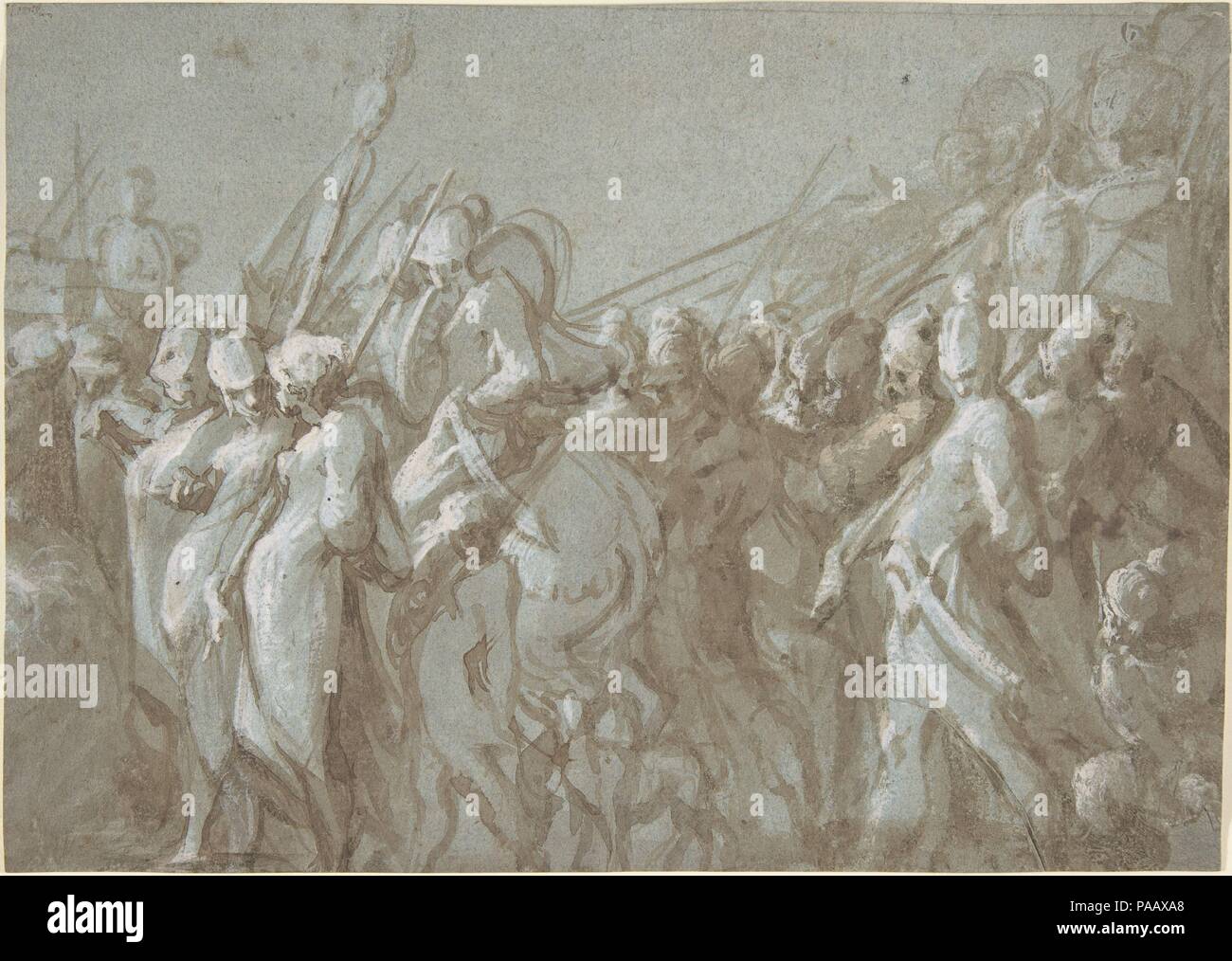 Militärische Prozession. Künstler: Hans Mont (Niederländischen, Ca. 1545 - nach 1585). Maße: Blatt: 7 3/16 x 10 1/4 in. (18,2 x 26 cm). Datum: 16. Museum: Metropolitan Museum of Art, New York, USA. Stockfoto