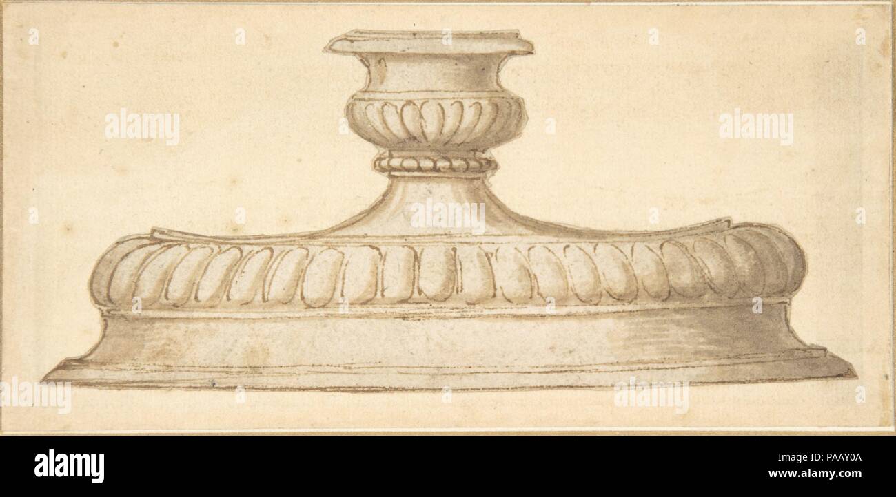 Design für eine eingerichtete Basis eines Candlestick Halter. Artist:? Von Giulio Romano (Italienisch, Rom 1499?-1546 Mantua). Maße: Blatt: 2 13/16 x 5 7/8 in. (7,1 x 15 cm). Datum: Anfang des 16. Jahrhunderts. Museum: Metropolitan Museum of Art, New York, USA. Stockfoto