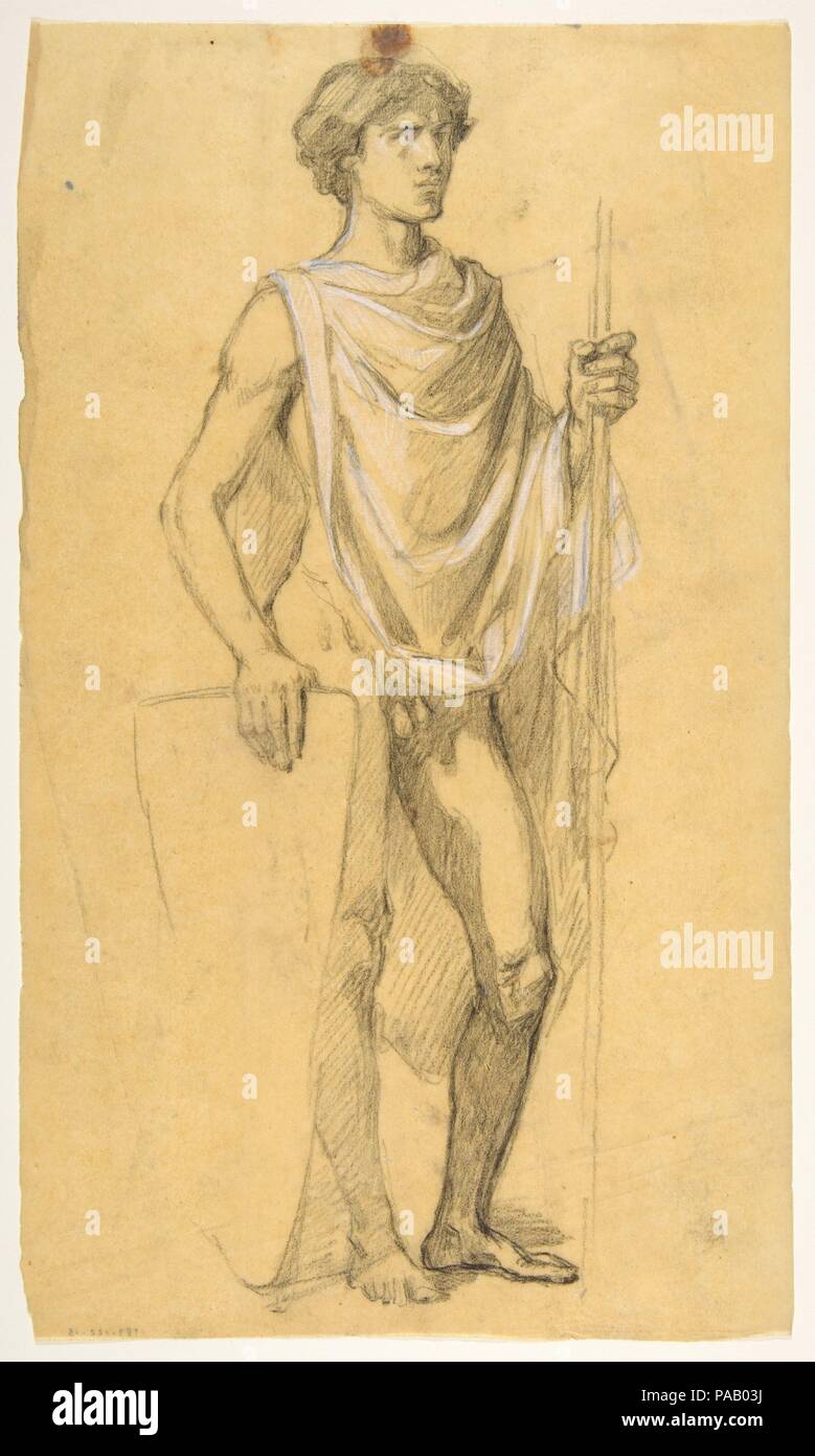 Soldat (mittleren Register; Studie für die Wandmalereien in der Kapelle Saint Remi, Sainte-Clotilde, Paris, 1858). Artist: Isidore Pils (Französisch, Paris 1813/15-1875 Douarnenez). Abmessungen: 14 1/8 x 8 5/16 in. (35,8 x 21,1 cm). Datum: 19. Museum: Metropolitan Museum of Art, New York, USA. Stockfoto