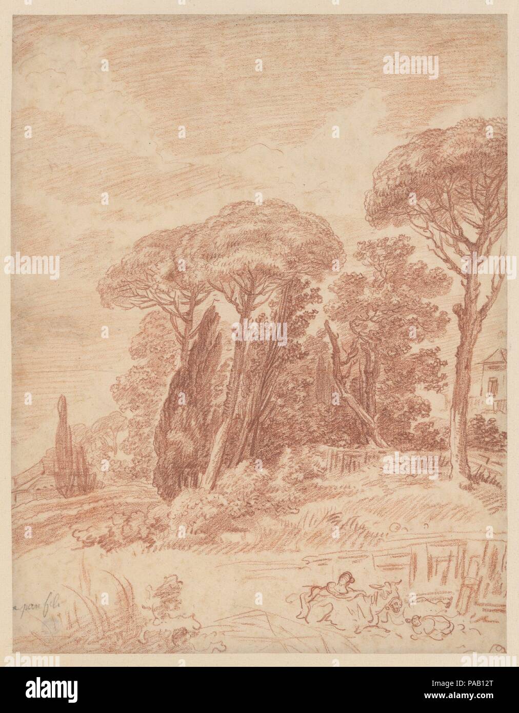 Gärten der Villa Doria Pamphili, Roms. Künstler: Anonym, Französisch, 18. Abmessungen: 16 3/4 x 12 15/16 in. (42,5 x 32,9 cm). Ehemalige Attribution: Ehemals zugeschrieben, Hubert Robert (Französisch, Paris 1733-1808 Paris). Datum: 18. Museum: Metropolitan Museum of Art, New York, USA. Stockfoto