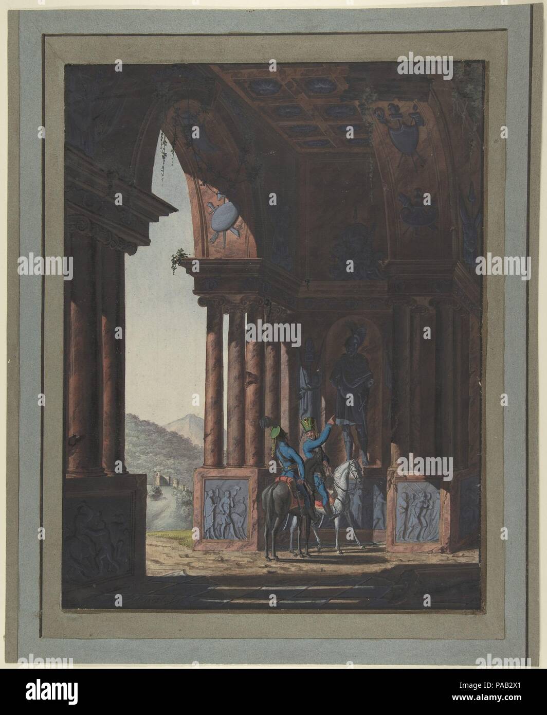 Zwei Soldaten in der klassischen Ruinen, für ein Gedicht von Cremes. Artist: Franz von Hauslab der Jüngere (Österreichische, Wien 1798-1883). Maße: Blatt: 14 1/4 x 11 in. (36,2 x 28 cm). Datum: 1812-83. Museum: Metropolitan Museum of Art, New York, USA. Stockfoto