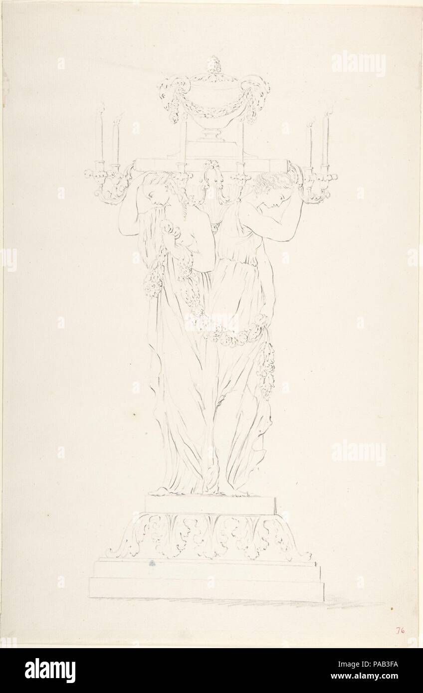 Design für Kandelaber. Künstler: Anonym, Französisch, 18. Abmessungen: 9 3/8 x 14 3/8 in. (23,8 x 36,5 cm). Datum: Ca. 1770-90. Museum: Metropolitan Museum of Art, New York, USA. Stockfoto