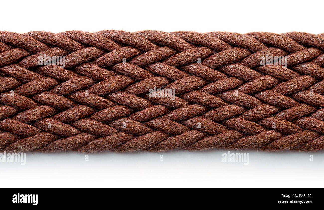 In der Nähe von Brown Gewebe aus Spinnstoffen Riemen auf weißem Hintergrund Stockfoto