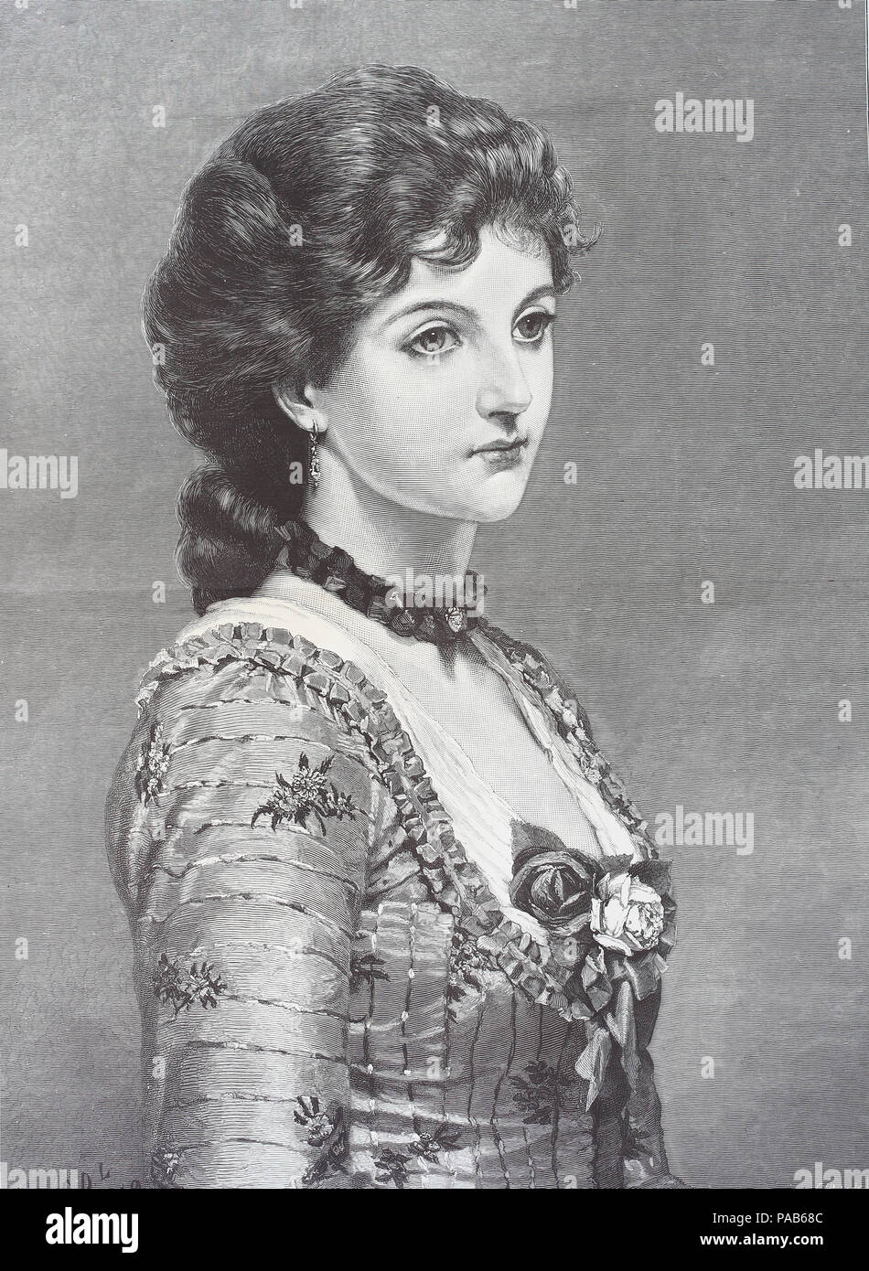 Schöne Frau mit dunklen Haaren, Art der Schönheit im Jahre 1888, von George Dunlop Leslie, digital verbesserte Reproduktion eines original Holzschnitt Drucken aus dem Jahr 1881 Stockfoto