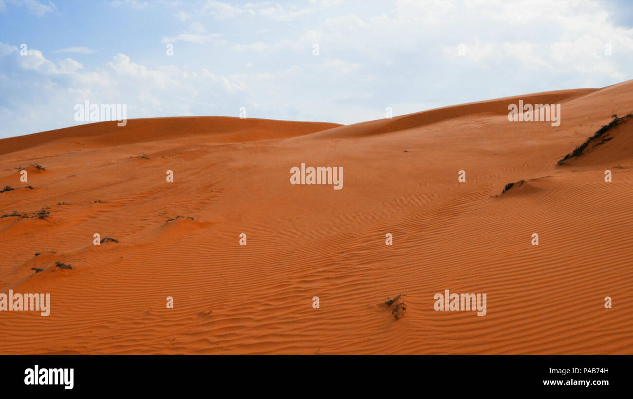 Rote Sanddünen von Mui Ne, Vietnam. Zusammenfassung Hintergrund. Platz für Text/Titel Stockfoto