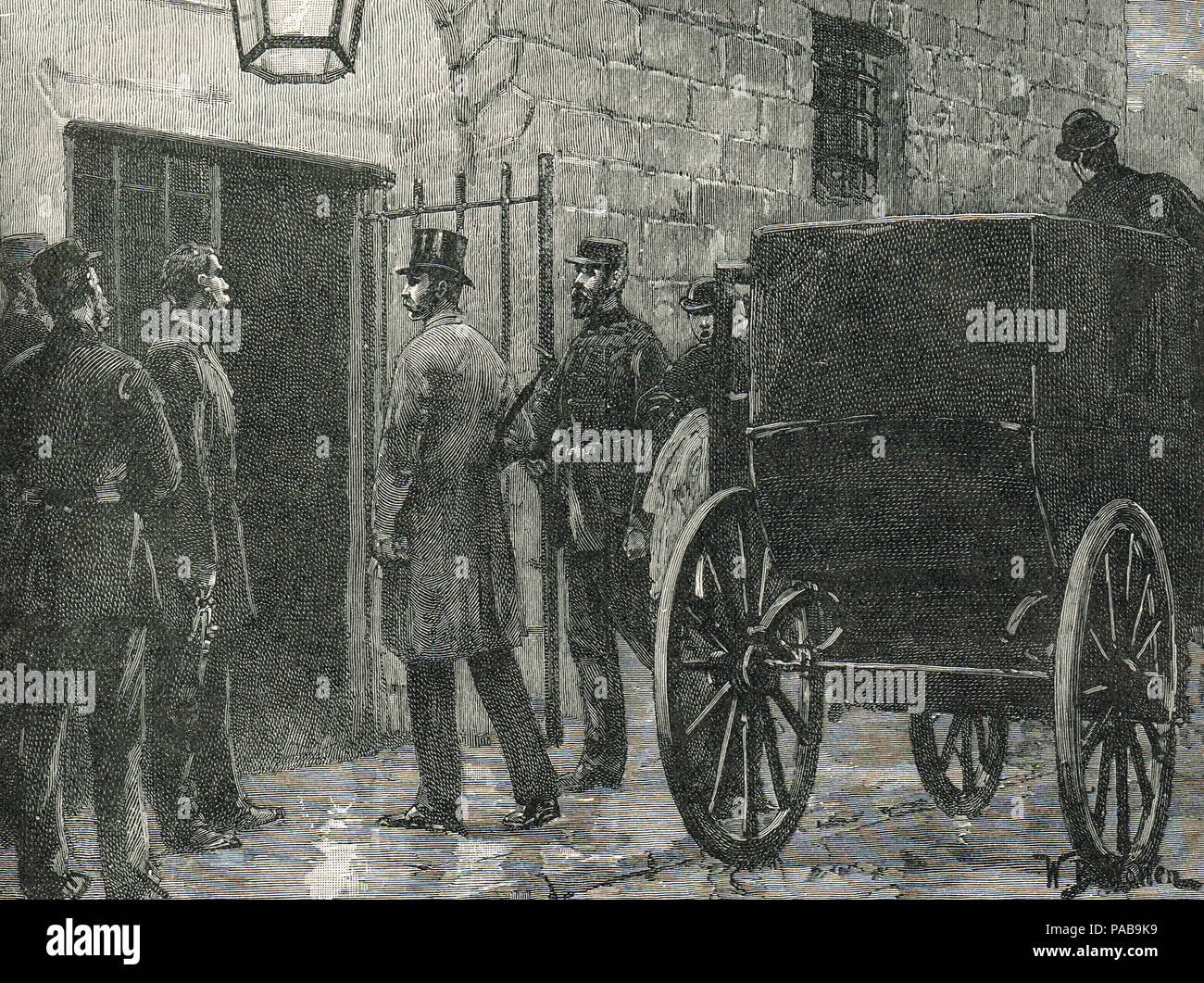 Ankunft von Charles Stewart Parnell, irisch-nationalistischen Führer, unter Zwang handeln, Kilmainham Gaol, Irland eingesperrt. 13. Oktober 1881 Für die Sabotage Land Act festgehalten Stockfoto