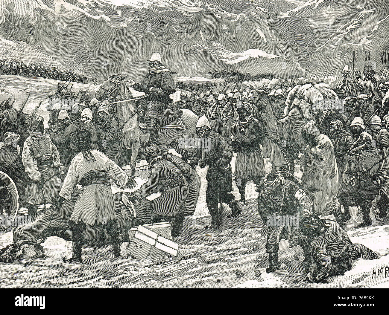 Die britischen Truppen Überqueren der Bolan Pass im Jahre 1879. Eine Reaktion auf die Russische Eingriff in Afghanistan, einem wichtigen Pufferstaat nord-westlich von Briten regiert - Indien Stockfoto