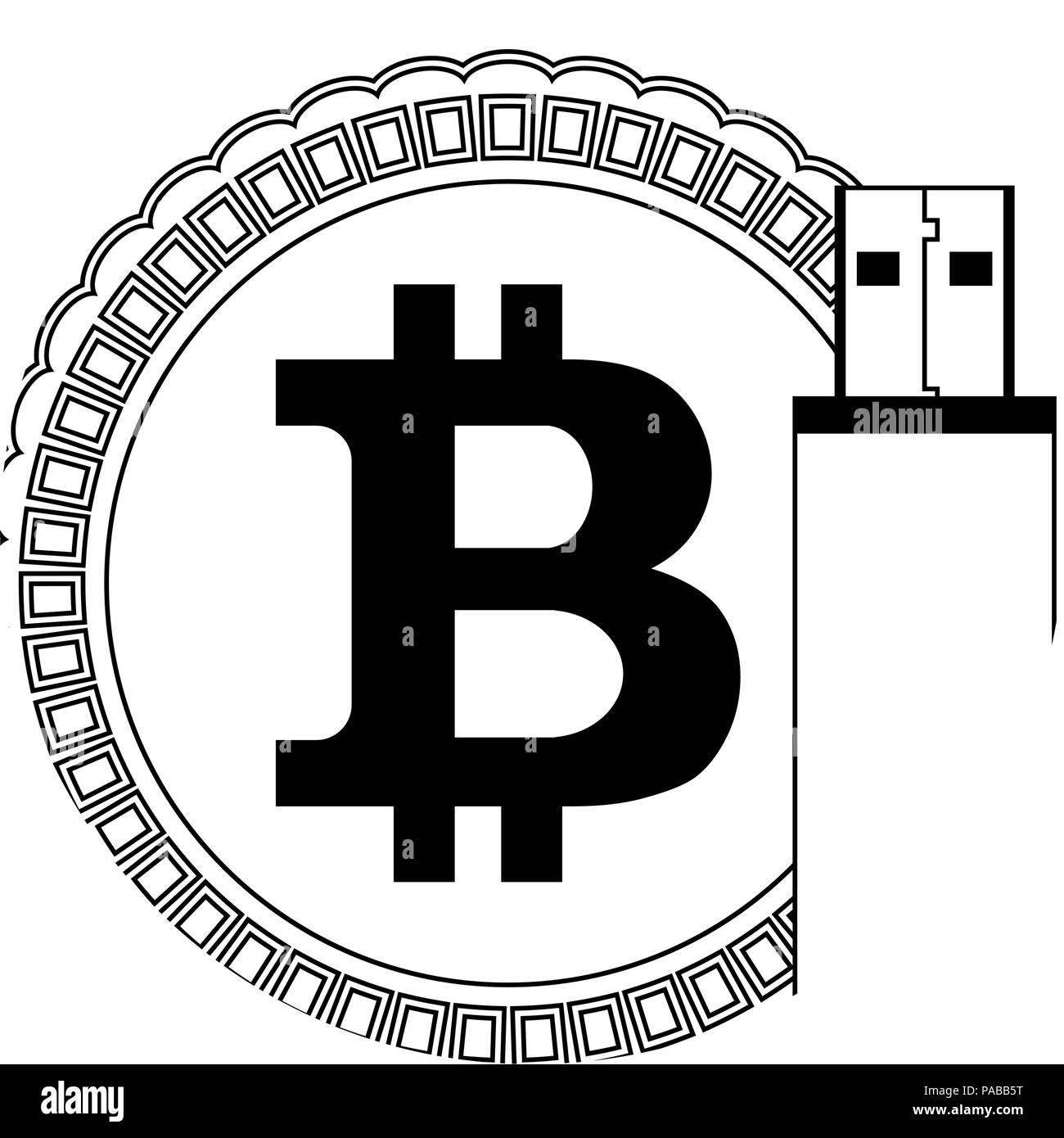 Storage bitcoin Wallet. Symbol für digitale schützen. Crypto Münze und USB Flash Drive. Vector Illustration Stock Vektor