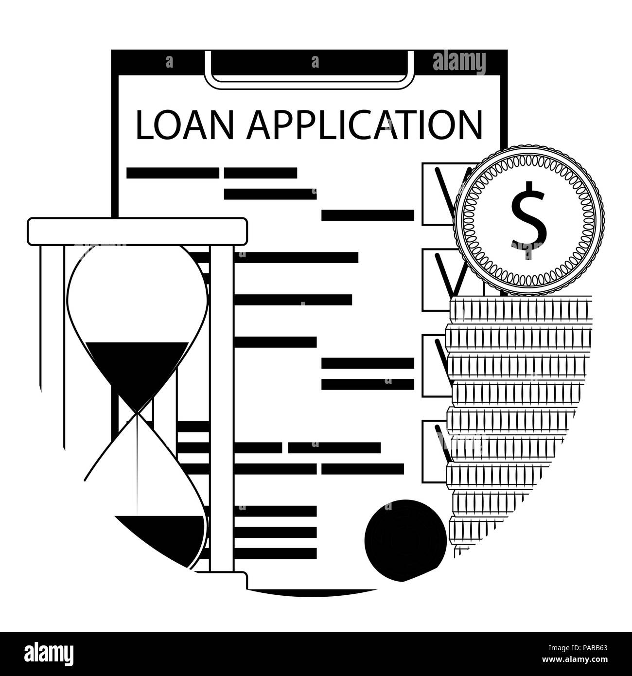 Financial Service eines Darlehens Symbol Leitung app. Kreditvorlage-form und Geld. Vector Illustration Stock Vektor