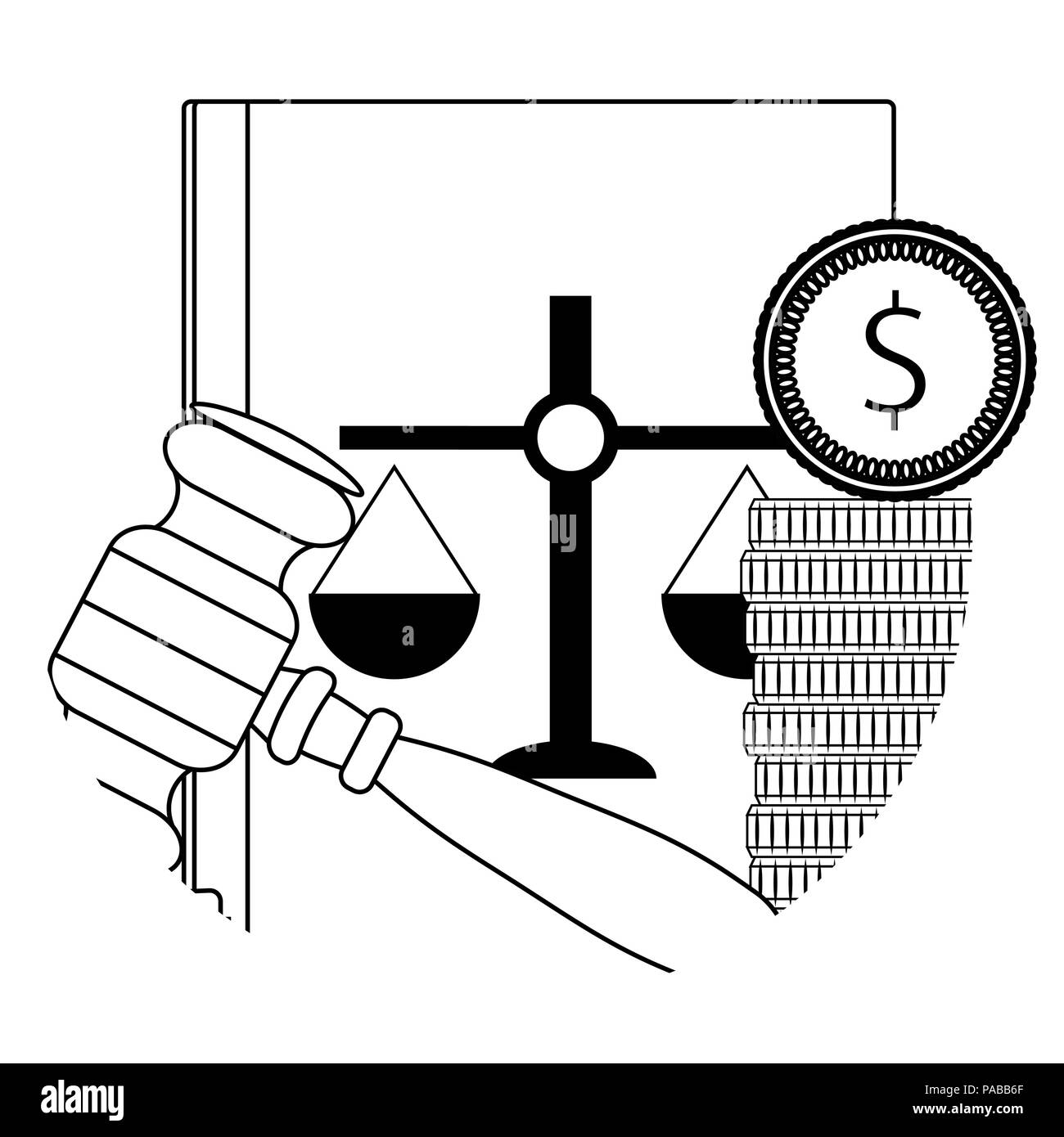 Korruption recht Justiz, Urteil Zusammenarbeit für Geld Symbol Leitung. Vector Illustration Stock Vektor