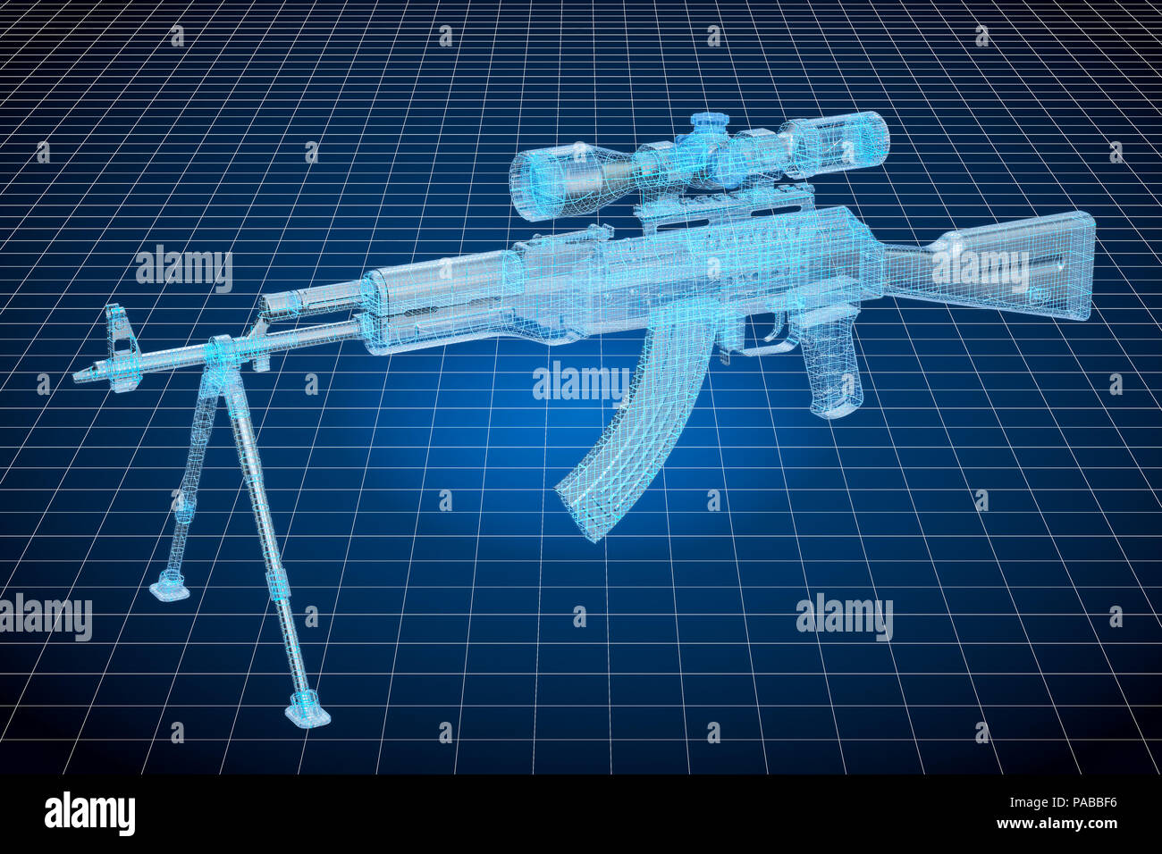 Visualisierung 3D-CAD-Modell der Waffe, militärische Engineering Konzept. 3D-Rendering Stockfoto
