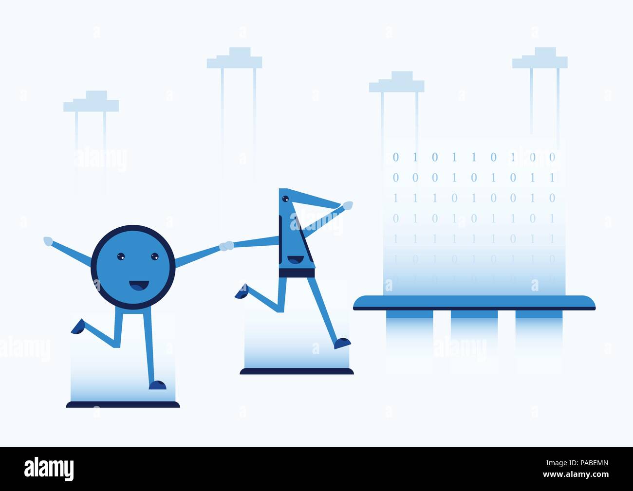 Character Design in Konzept des Quantum Computing. Vector Illustration über zukünftige Technologie der Computer system für Web Banner, Maskottchen Schöpfer, Abdeckung Stock Vektor