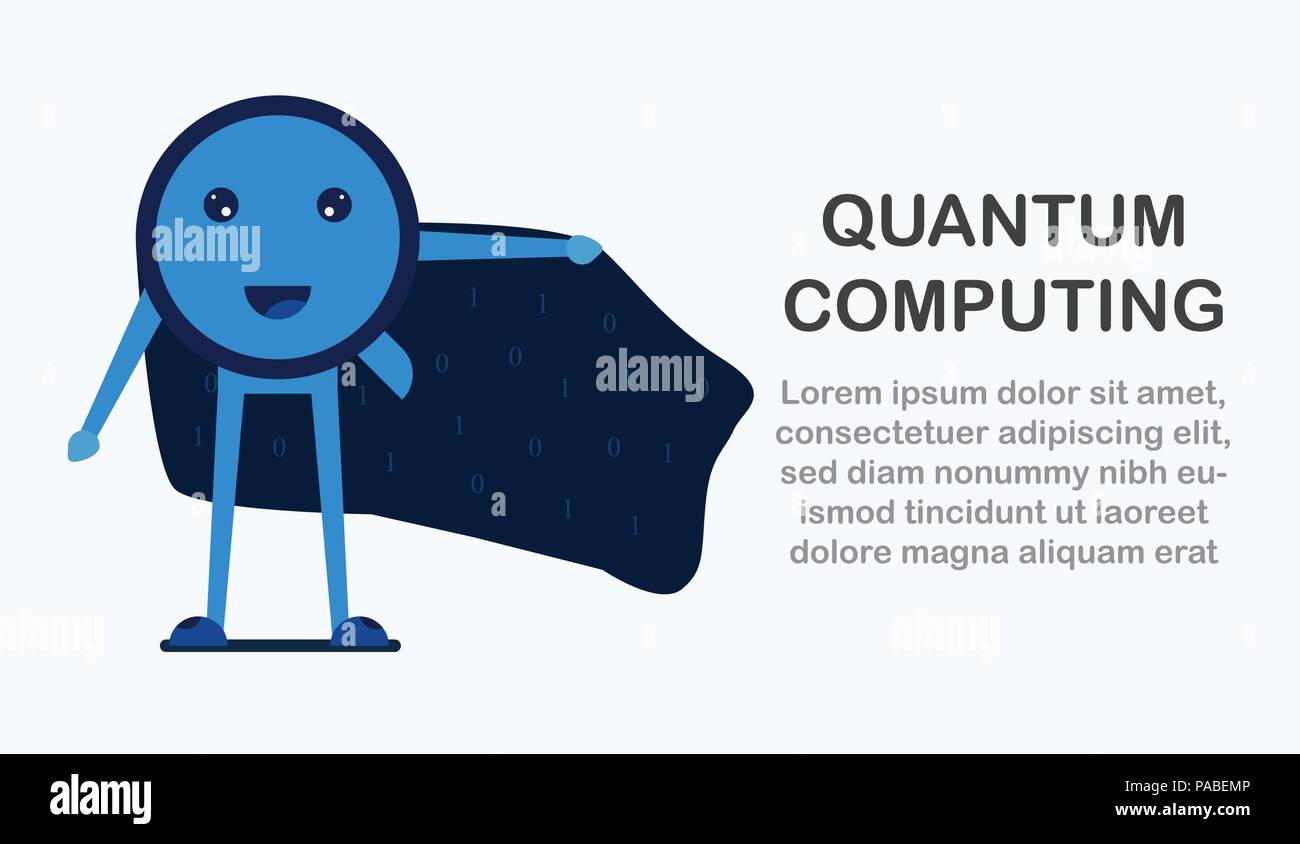 Character Design in Konzept des Quantum Computing. Vector Illustration über zukünftige Technologie der Computer system für Web Banner, Maskottchen Schöpfer, Abdeckung Stock Vektor