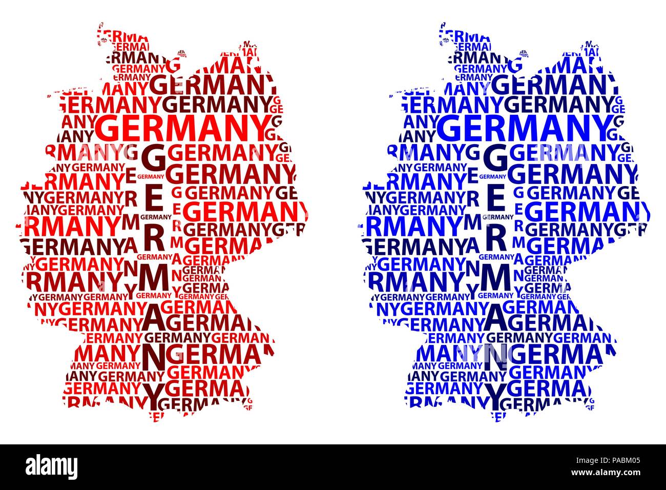 Skizze Deutschland schreiben Text Karte, Bundesrepublik Deutschland - in der Form des Kontinents, Karte Deutschland - Rot und Blau Vector Illustration Stock Vektor