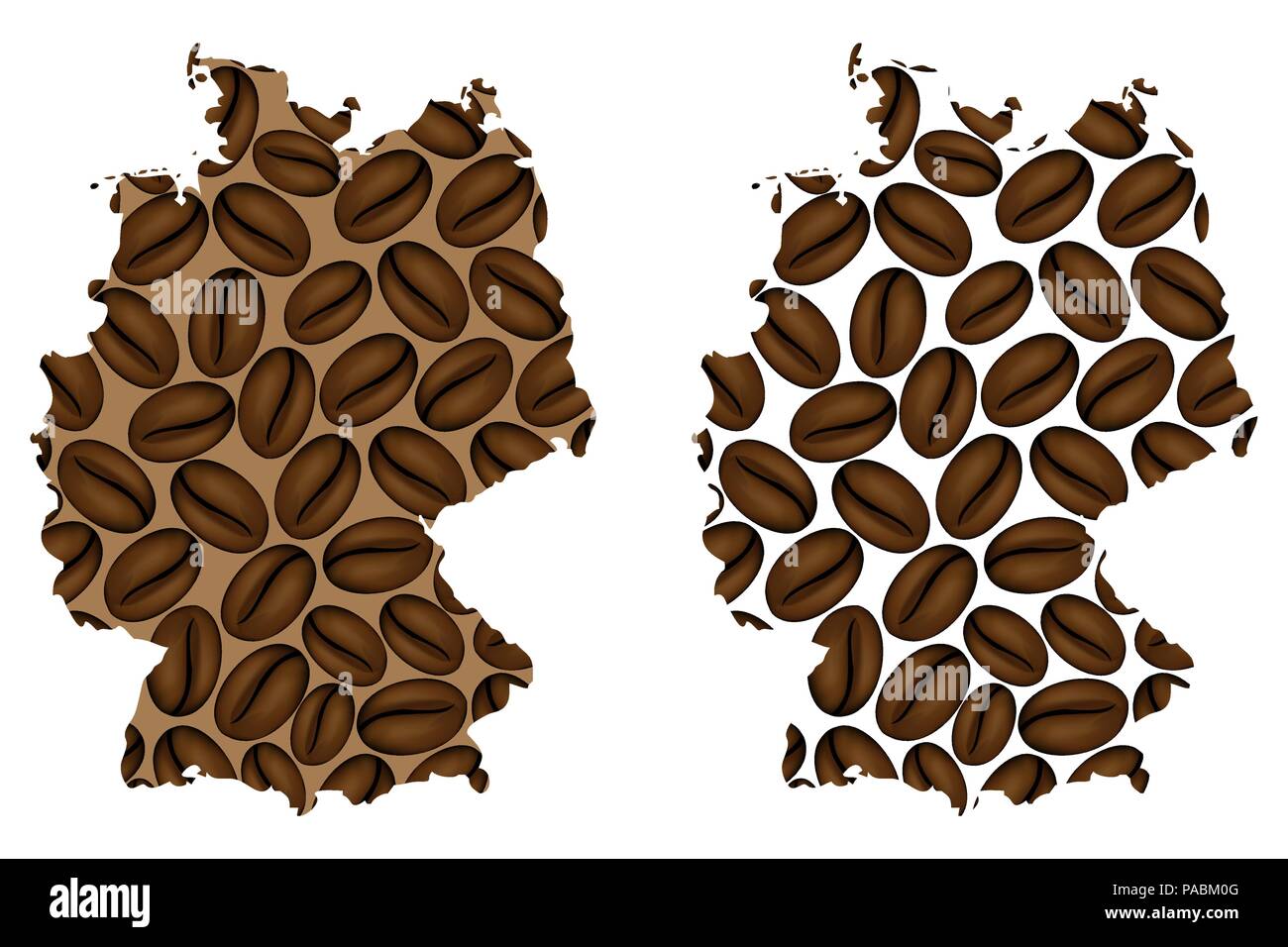 Deutschland - Karte von Coffee Bean, Bundesrepublik Deutschland Karte aus Kaffeebohnen, Stock Vektor