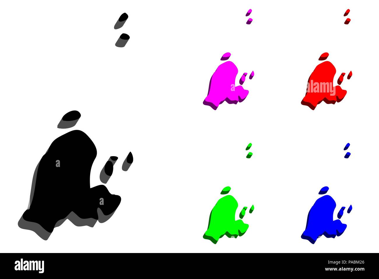 3D-Karte von Saint Pierre (Übersee Kollektivität von Saint Pierre und Miquelon) - Schwarz, Rot, Lila, Blau und Grün-Vector Illustration Stock Vektor
