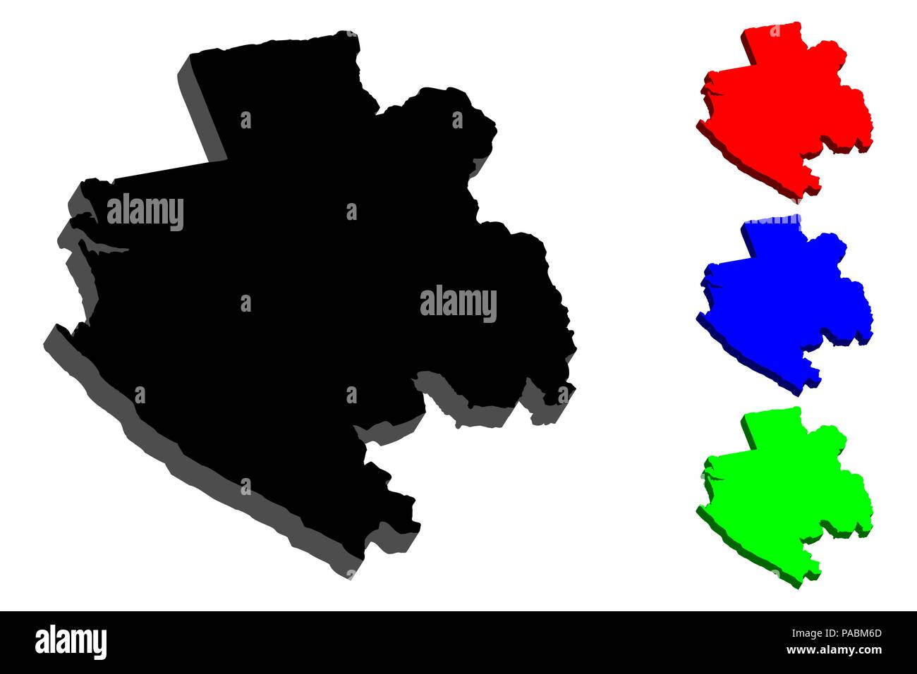 3D-Karte von Gabun (Gabunische Republik) - Schwarz, Rot, Blau und Grün-Vector Illustration Stock Vektor