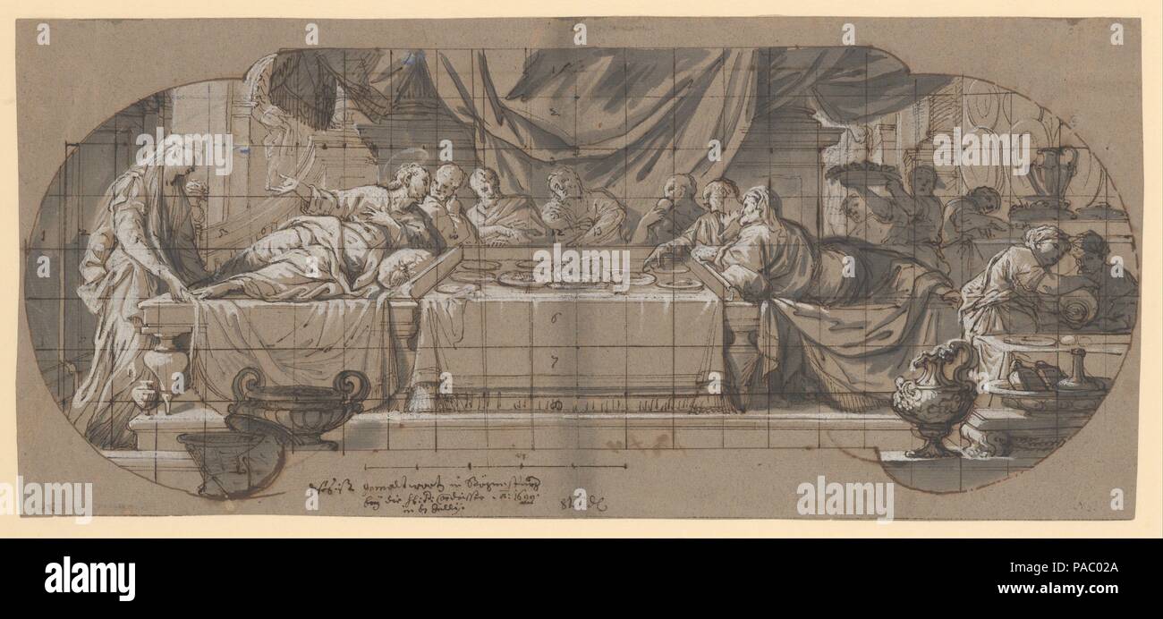 Fest in das Haus des Simon. Artist: Melchior Steidl (Österreichische, Innsbruck 1657-1727 München). Maße: Blatt: 8 3/8 x 18 11/16 in. (21,2 x 47,5 cm). Datum: 1699 oder vor. Museum: Metropolitan Museum of Art, New York, USA. Stockfoto