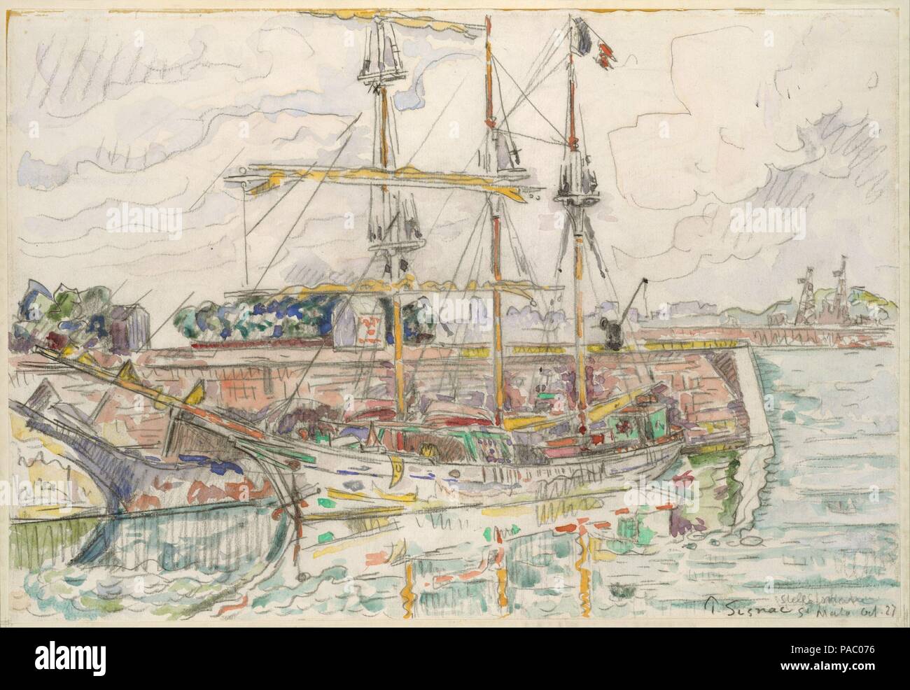 Docks bei Saint Malo. Artist: Paul Signac (Französisch, Paris 1863-1935 Paris). Abmessungen: 11 7/8 x 17 5/16 in. (30,1 x 43,9 cm). Datum: 1927. Museum: Metropolitan Museum of Art, New York, USA. Stockfoto