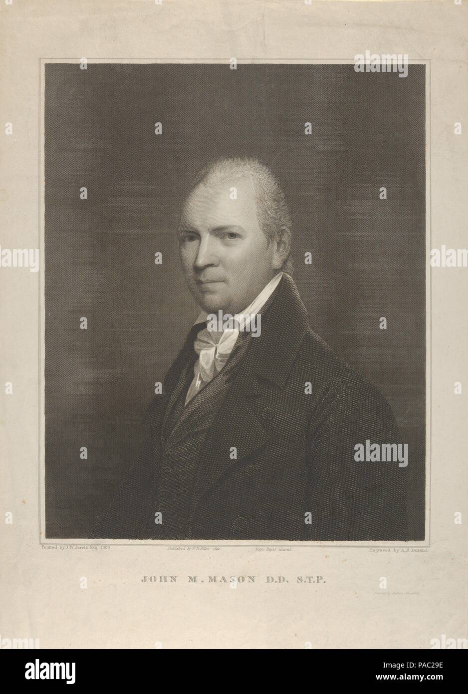 John M. Mason, D.D. S.T.P. (1770-1829). Artist: Asher Brown Durand (Amerikanische, Jefferson, New Jersey 1796-1886 Maplewood, New Jersey); nach John Wesley Jarvis (Amerikanische (England) geboren, South Shield 1780-1840 New York). Abmessungen: Bild: 12 5/16 x 9 13/16-in. (31,3 x 24,9 cm) Blatt: 16 15/16 x 12 5/16 in. (43 x 31,2 cm). Drucker: Andrew Maverick (American, 19. Jahrhundert). Herausgeber: F. D. Allen (New York, NY). Datum: 1822. Museum: Metropolitan Museum of Art, New York, USA. Stockfoto