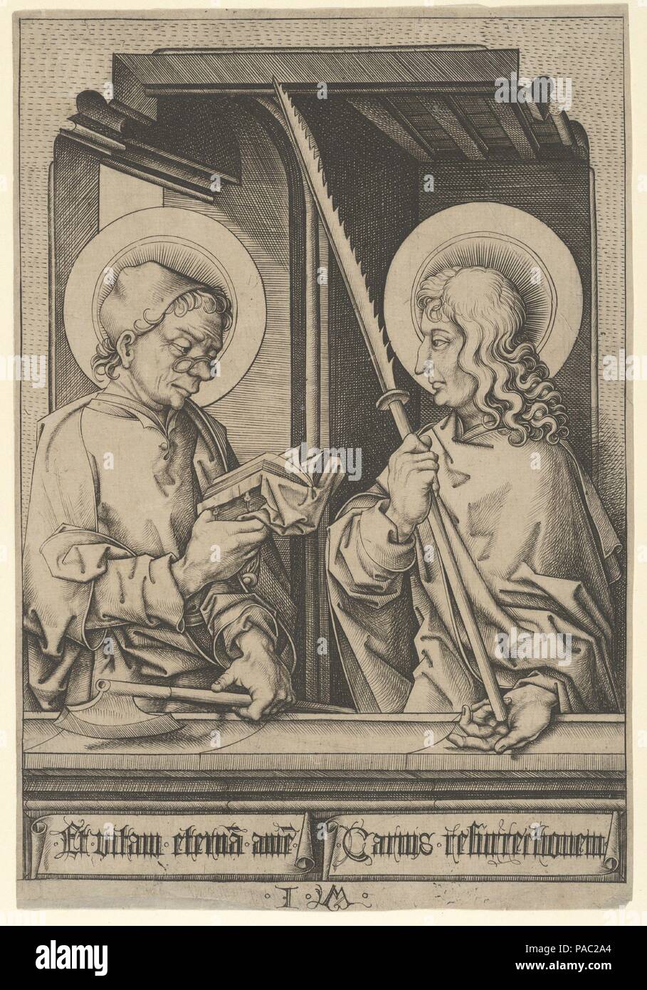 Heiligen Matthias und Judas Thaddäus, der von den Aposteln. Artist: Israhel van Meckenem (Deutsch, Meckenem Ca. 1440/45-1503 Bocholt). Maße: Blatt: 5 13/16 x 8 7/16 in. (14,7 × 21,4 cm). Datum: n. d.. Museum: Metropolitan Museum of Art, New York, USA. Stockfoto