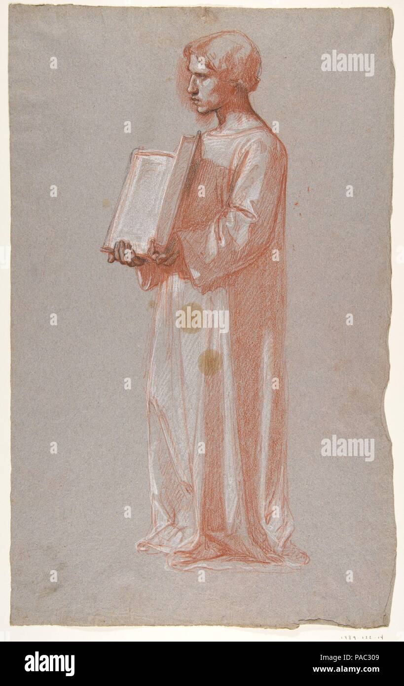 Acolyte mit offenem Buch (Mitte registrieren; Studie für die Wandmalereien in der Kapelle Saint Remi, Sainte-Clotilde, Paris, 1858). Artist: Isidore Pils (Französisch, Paris 1813/15-1875 Douarnenez). Abmessungen: 19 x 11 cm. (48,4 x 29,8 cm). Datum: 19. Museum: Metropolitan Museum of Art, New York, USA. Stockfoto