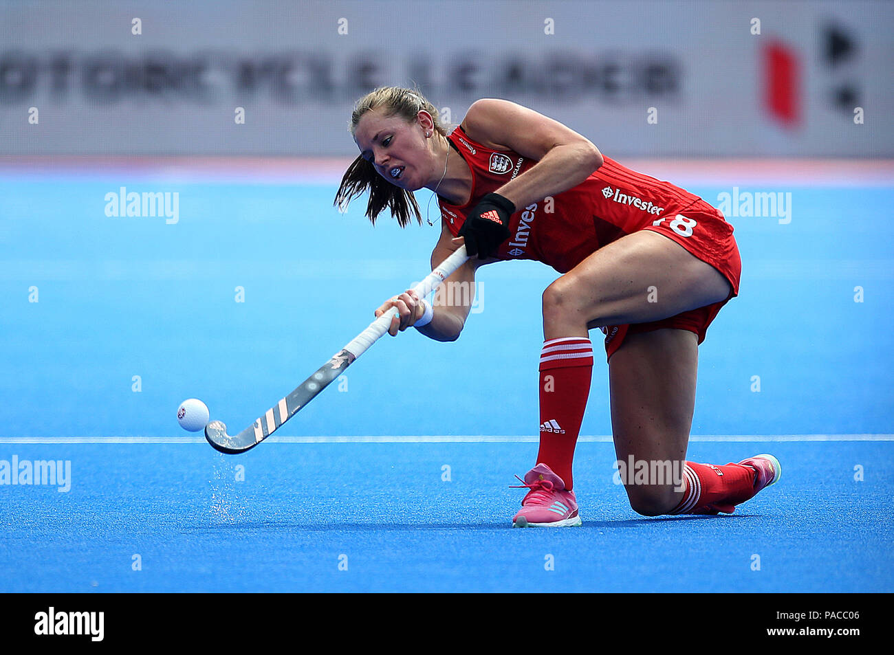 Die Engländerin Giselle Ansley beim Vitality Women's Hockey World Cup Pool B Spiel im Lee Valley Hockey and Tennis Center, London. DRÜCKEN SIE VERBANDSFOTO. Bilddatum: Samstag, 21. Juli 2018. Bildnachweis sollte lauten: Steven Paston/PA Wire. Stockfoto