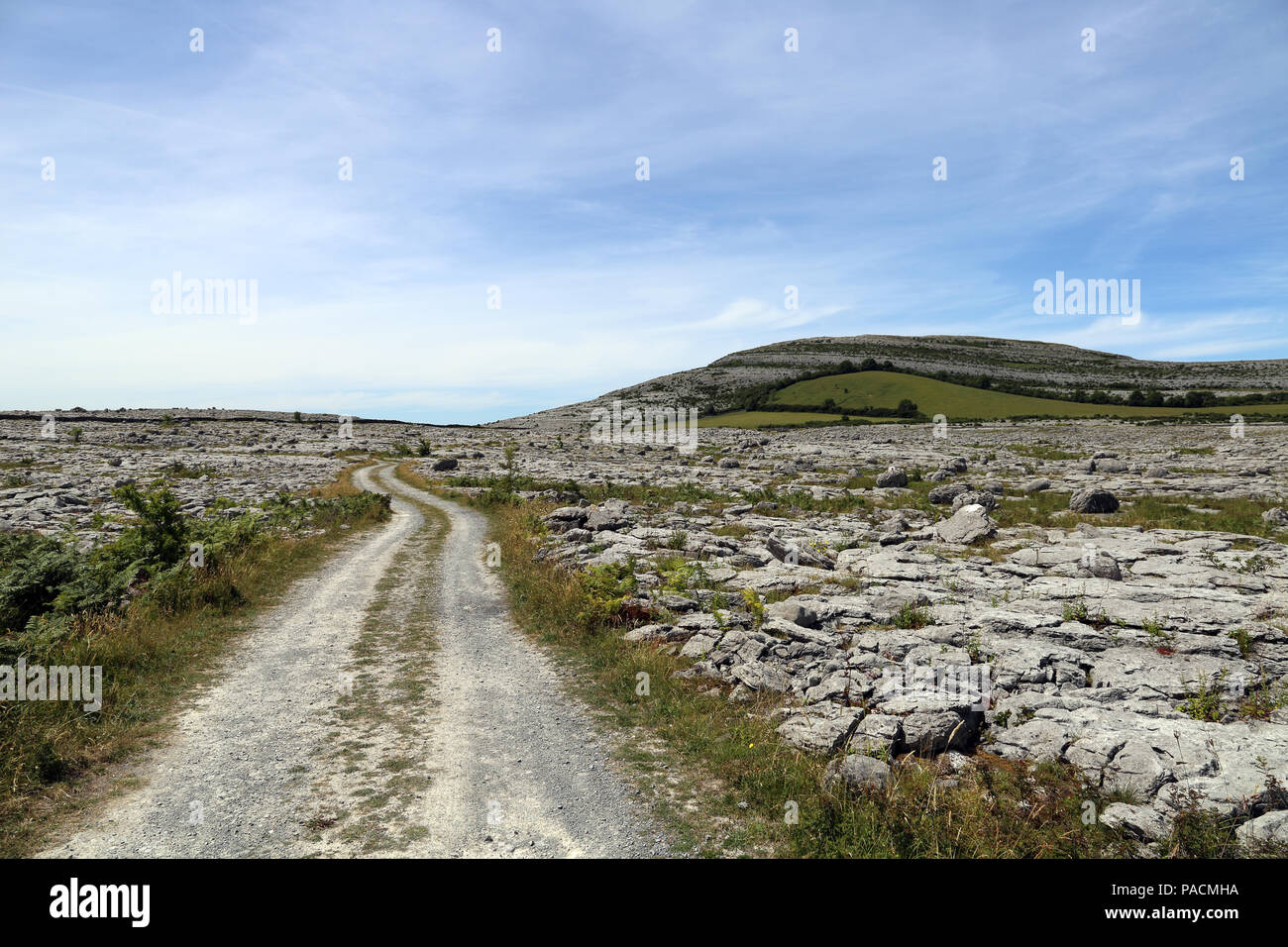 Eine Straße führt in den Burren. Der Burren' Great Rock'ist eine Region der ökologischen Interesse vor allem im Nordwesten der Grafschaft Clare, Irland, Stockfoto