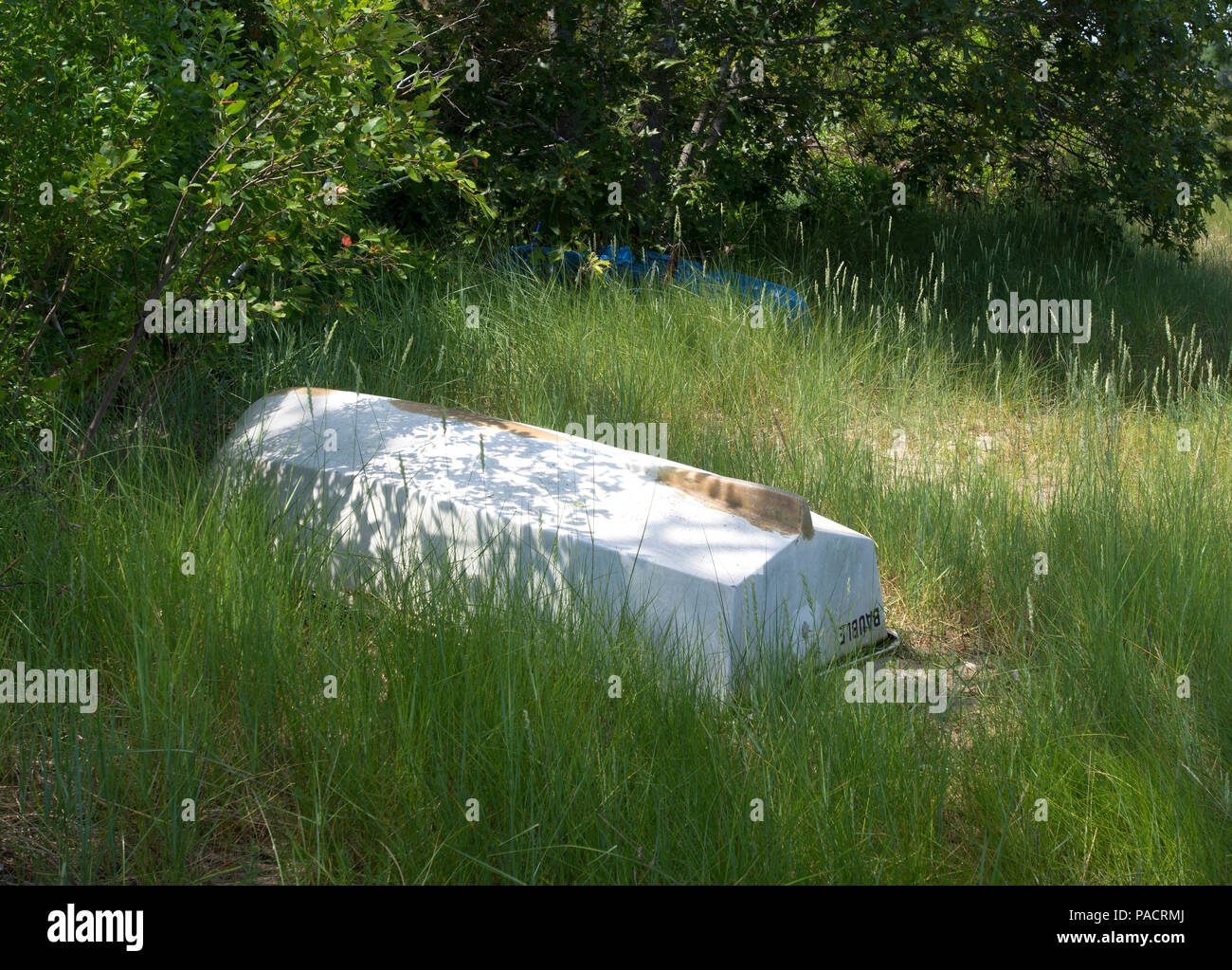 Ein Ruderboot am Ufer in North Chatham, Massachusetts Auf Cape Cod, USA Stockfoto