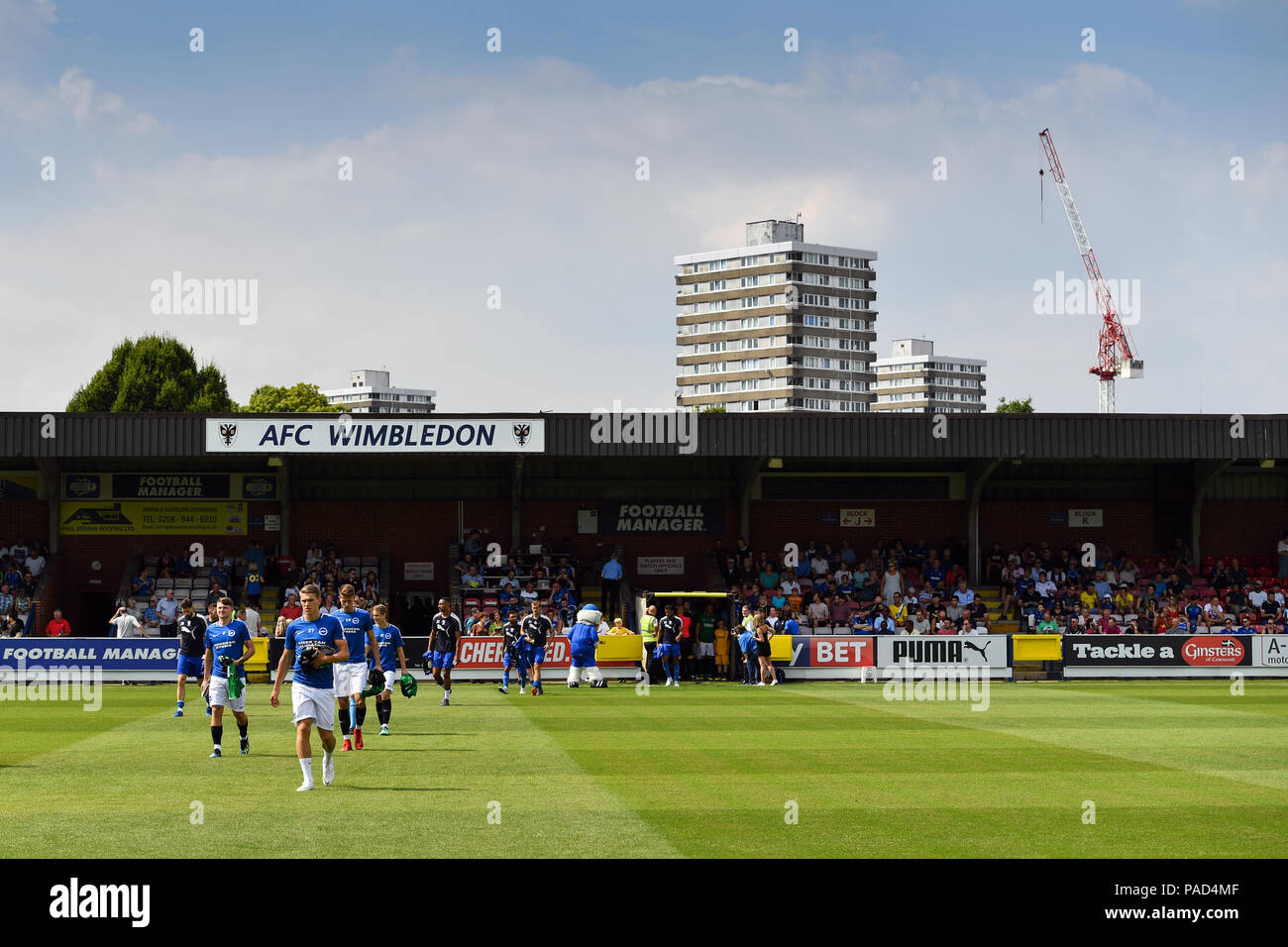 London, Großbritannien. 21. Juli, 2018: Eine allgemeine Ansicht vor dem Freundschaftsspiel vor Saisonbeginn AFC Wimbledon und Brighton & Hove Albion im Cherry Red Records Stadion, London, UK. Credit: Ashley Western/Alamy leben Nachrichten Stockfoto