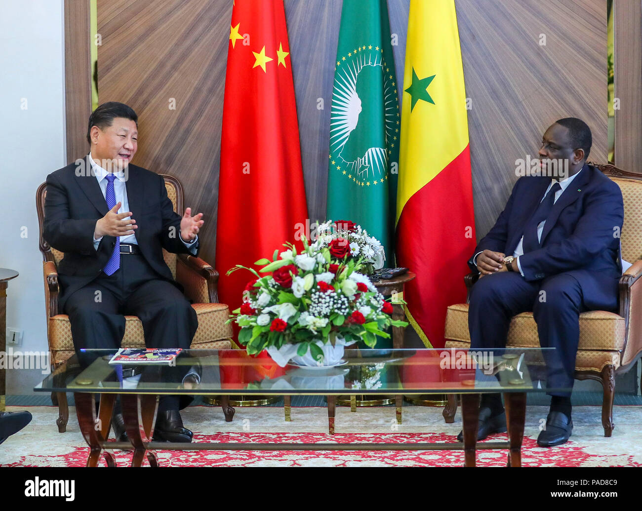 Dakar, Senegal. 21. Juli 2018. Der chinesische Präsident Xi Jinping und senegalesischen Präsidenten Macky Sall Gespräche in Dakar, Senegal, 21. Juli 2018. Credit: Xie Huanchi/Xinhua/Alamy leben Nachrichten Stockfoto