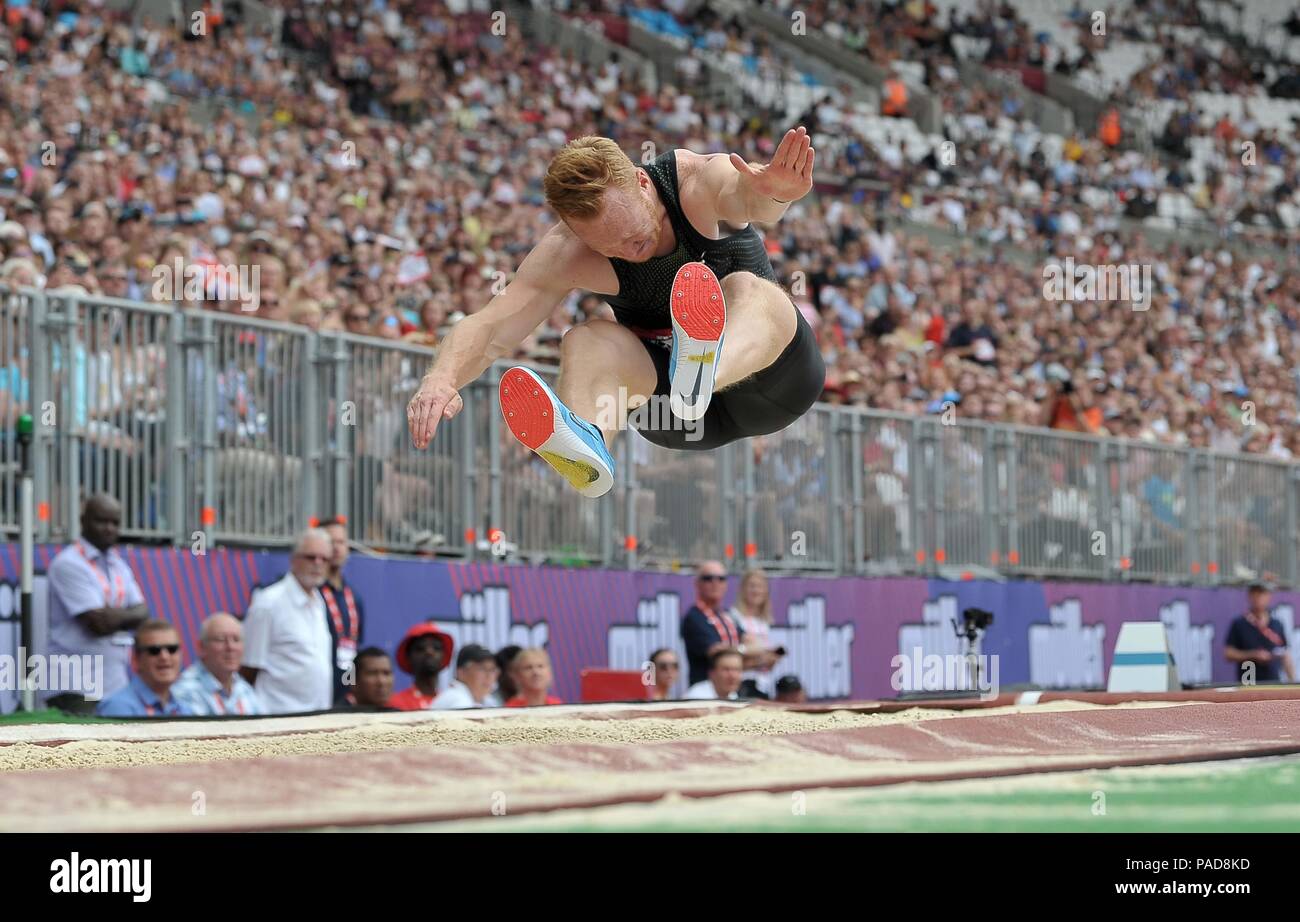 London, Großbritannien. 22. Juli 2018. Greg Rutherford in seinem letzten Auftritt im Stadion. Muller Geburtstag Spiele. IAAF Diamond League. Olympiastadion. Queen Elizabeth Olympic Park. Stratford. London. UK. 22.07.2018. Credit: Sport in Bildern/Alamy leben Nachrichten Stockfoto