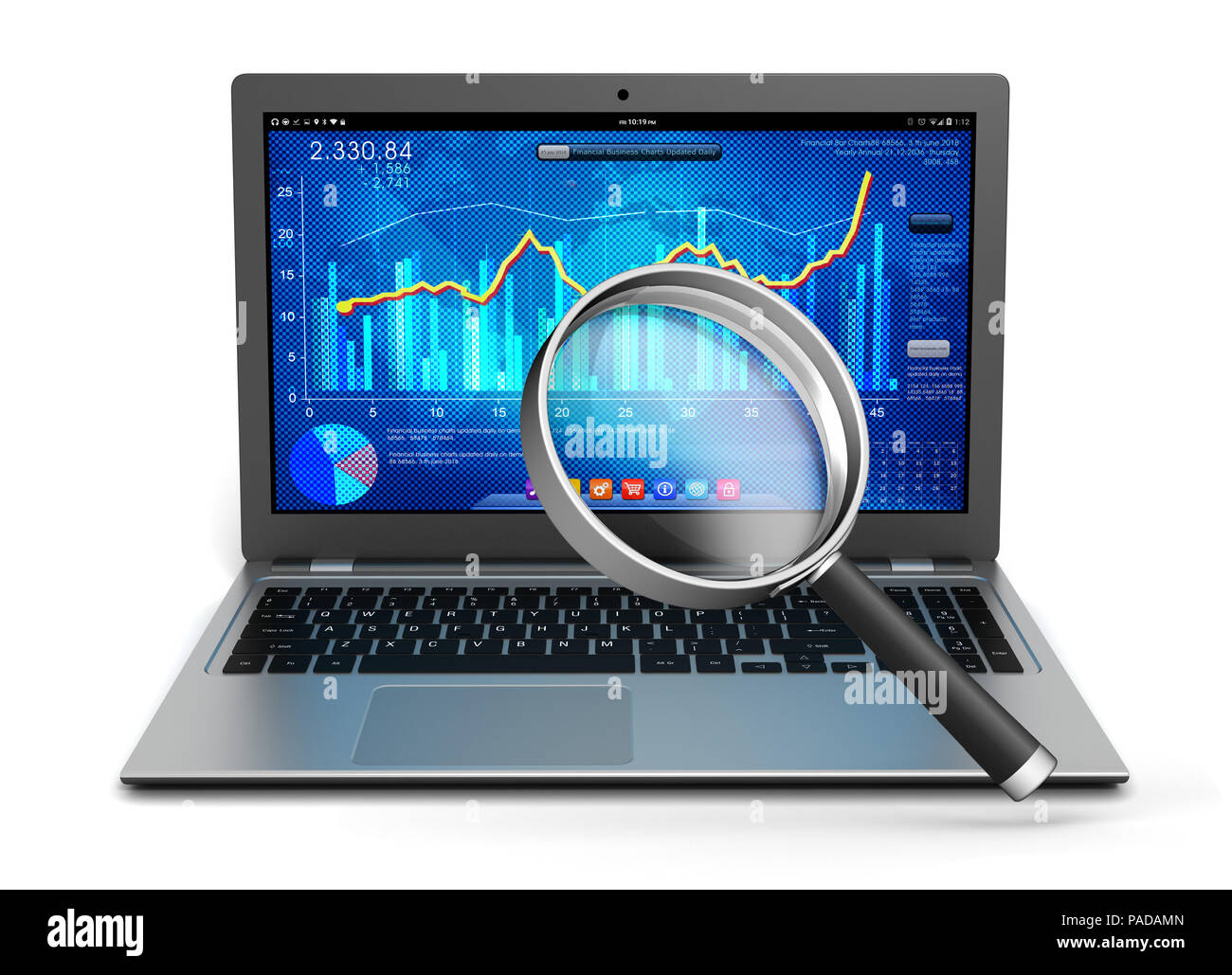 Laptop und Wirtschaft Finanzen Grafik 3d-Grafik Stockfoto