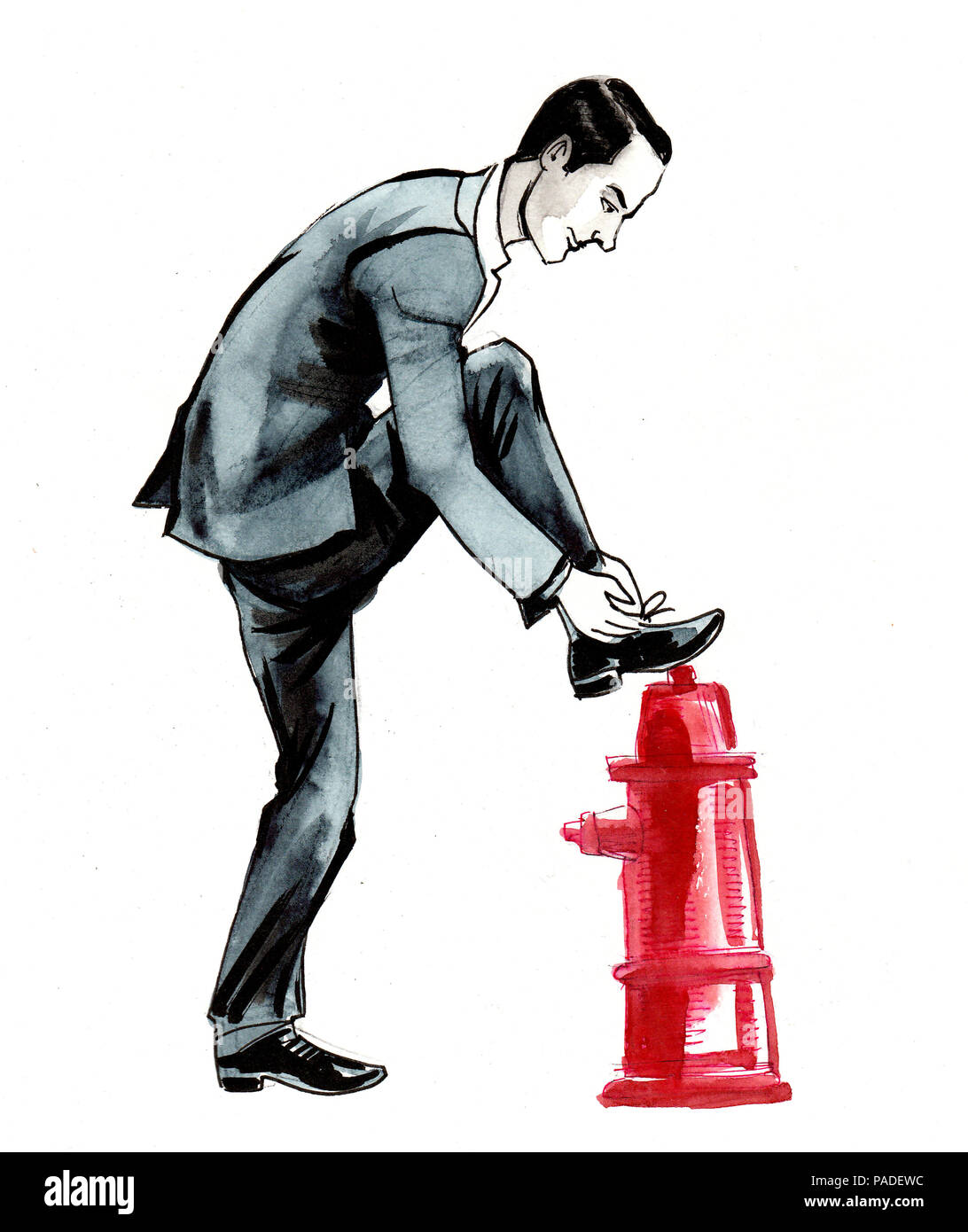 Gentleman Tiding Seine Schnursenkel Tusche Und Aquarell Abbildung Stockfotografie Alamy