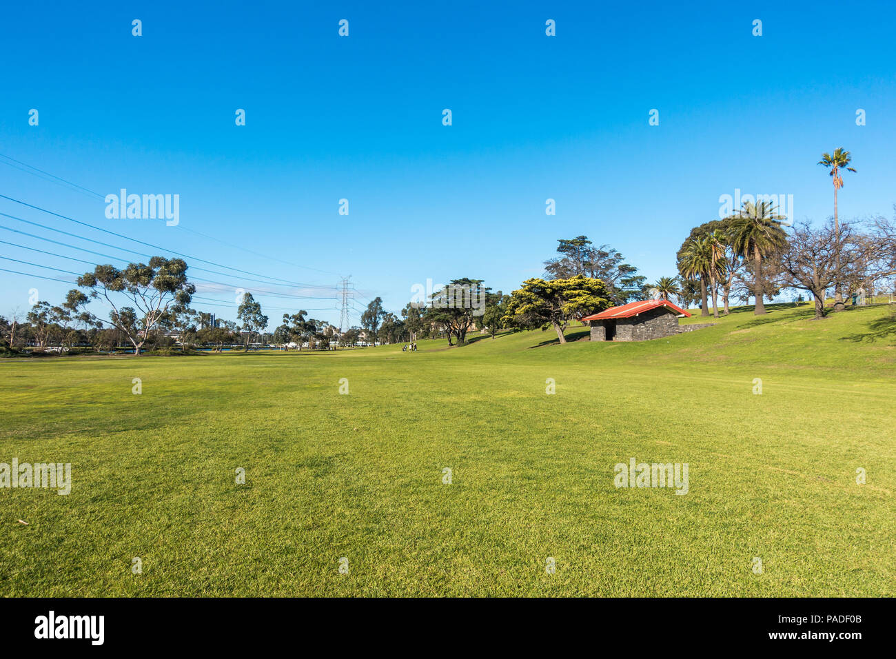 Weite des üppigen Rasen in Footscray Park. Melbourne, VIC, Australien. Stockfoto